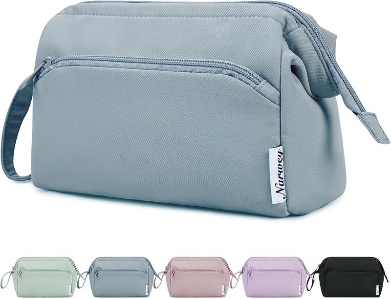Narwey Necessaire de maquiagem e higiene para viagem, formato amplo, A-Greyish Blue
