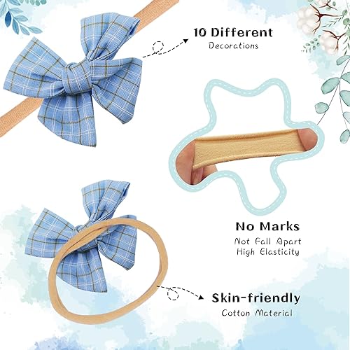 Miniatura 3 de PONAPO 10PCS Diadema para bebé niña, banda elástica con lazo para bebé, niñas recién nacidas, niños pequeños de 0 a 6 meses, color azul