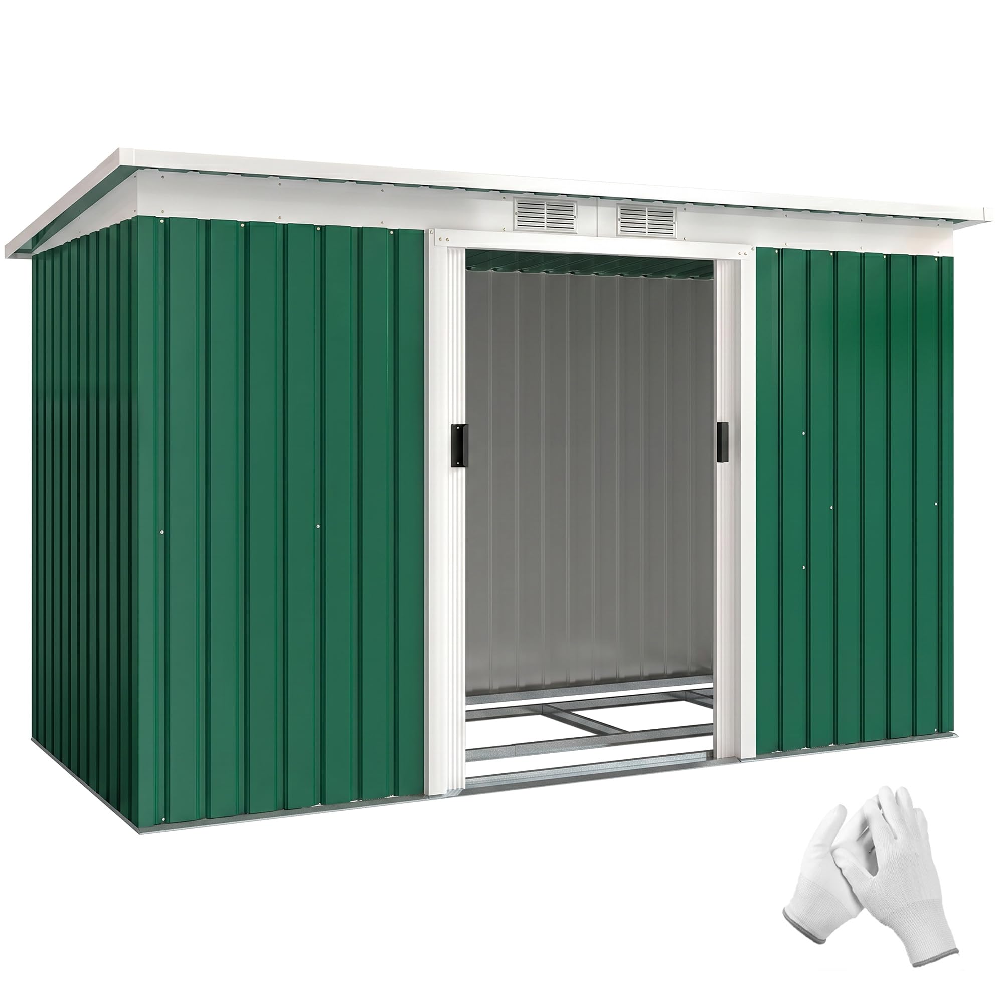 Outsunny Unisex Dark Green 9 X 4Ft Outdoor Metal Frame Garden Storage Shed W/ 2 Door In
