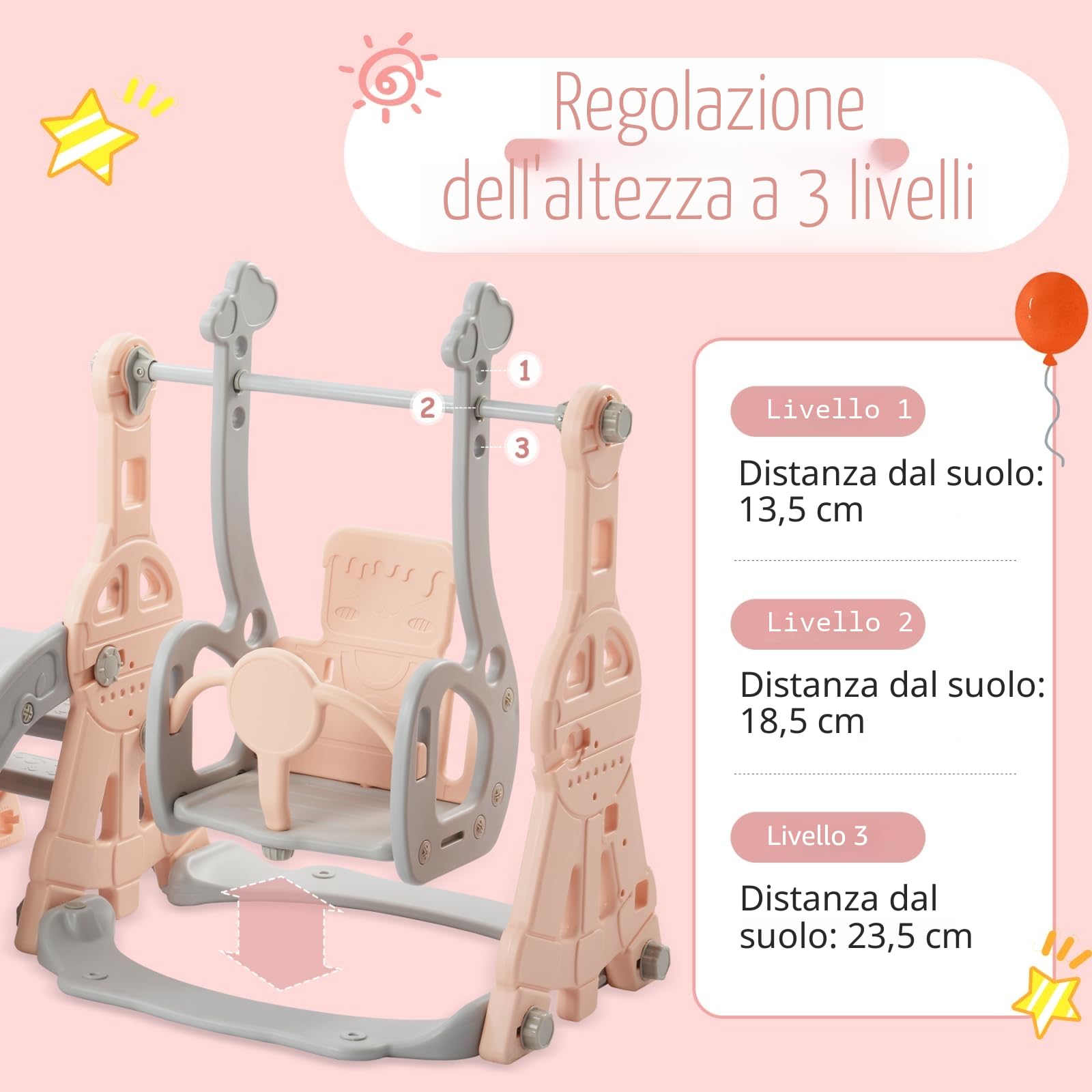 Set da parco giochi per bambini autoportante 4 in 1, con scivolo arrampicabile, canestro da basket, per ambienti interni ed esterni, colore rosa