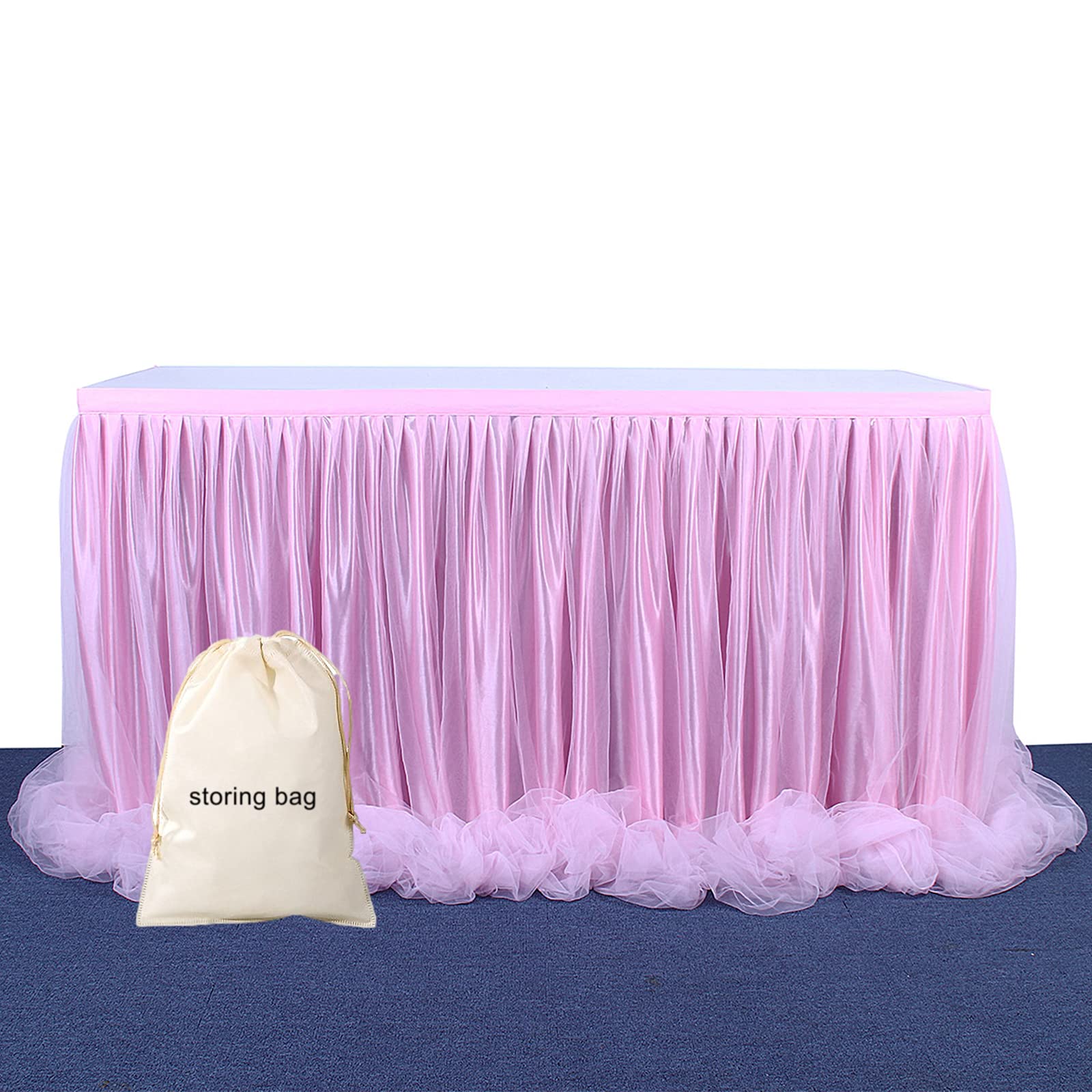 aromm Tulle Table Skirt Cover for Baby Shower Wedding Parties Table Decor 9 FT (L275cm×H77cm) Pink - Image 2