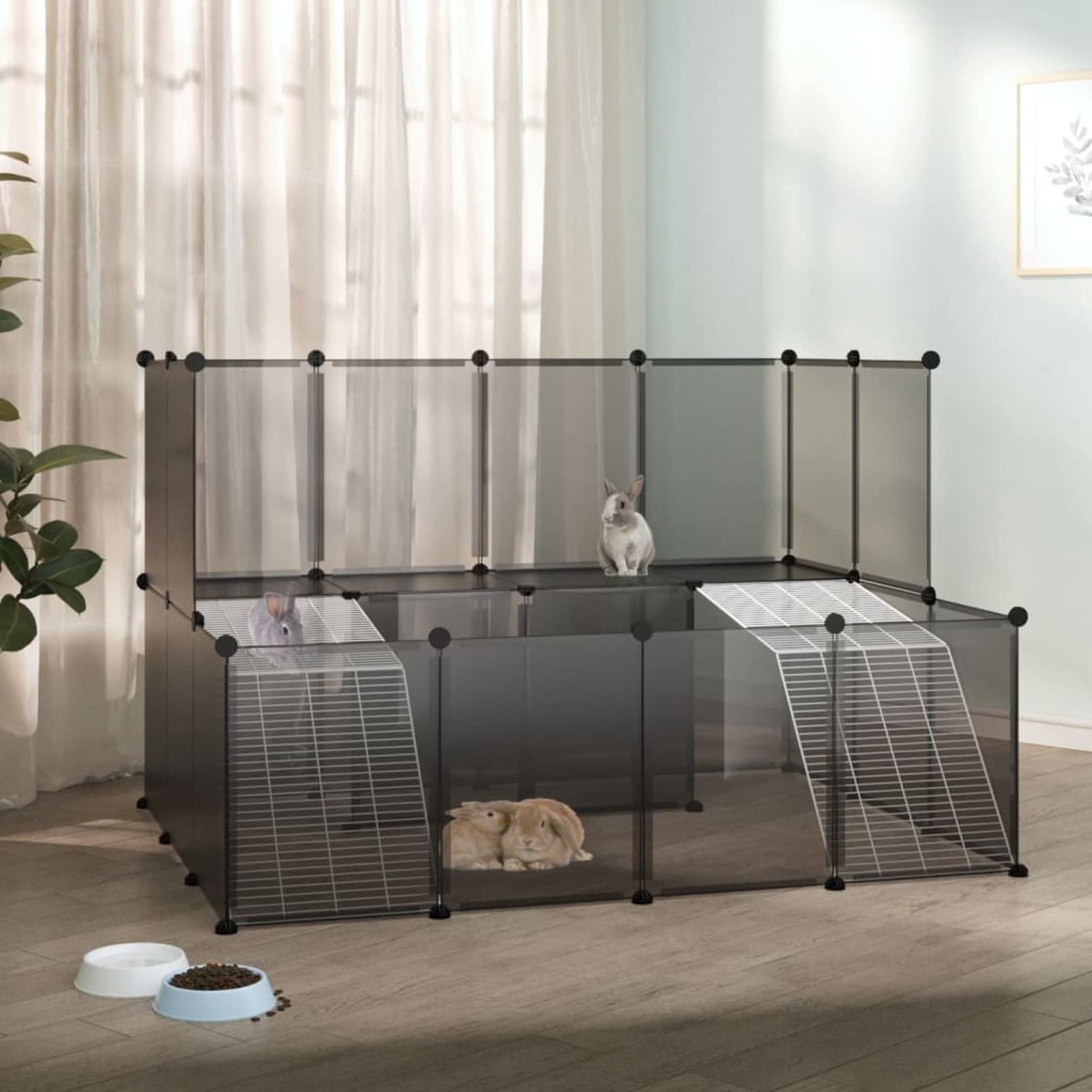 Homgoday Jaula para animales pequeños, negra, 143 x 107 x 93 cm, de polipropileno y acero, decoración de jaula para animales, jaula para pollos exterior para aves de corral, gallineros y conejos