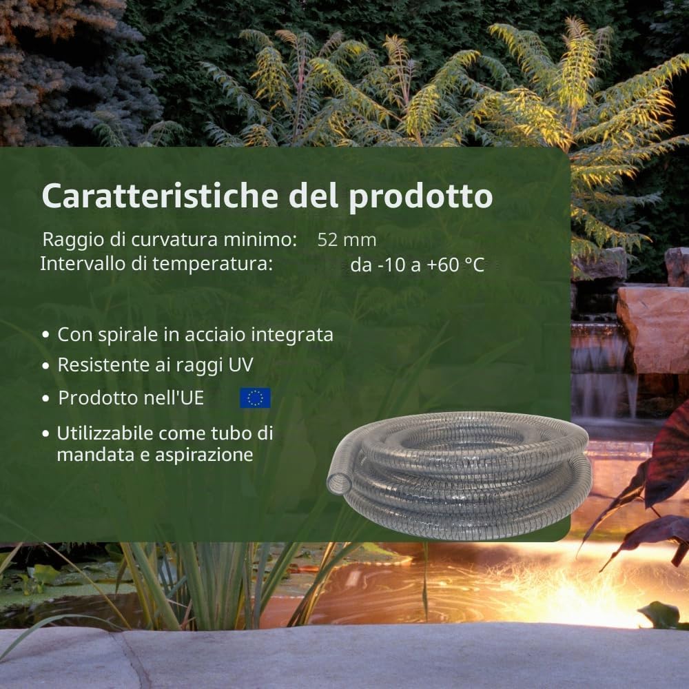 Tubo a spirale in PVC, tubo di aspirazione a pressione e tubo di trasporto, 38 mm/10 m, trasparente