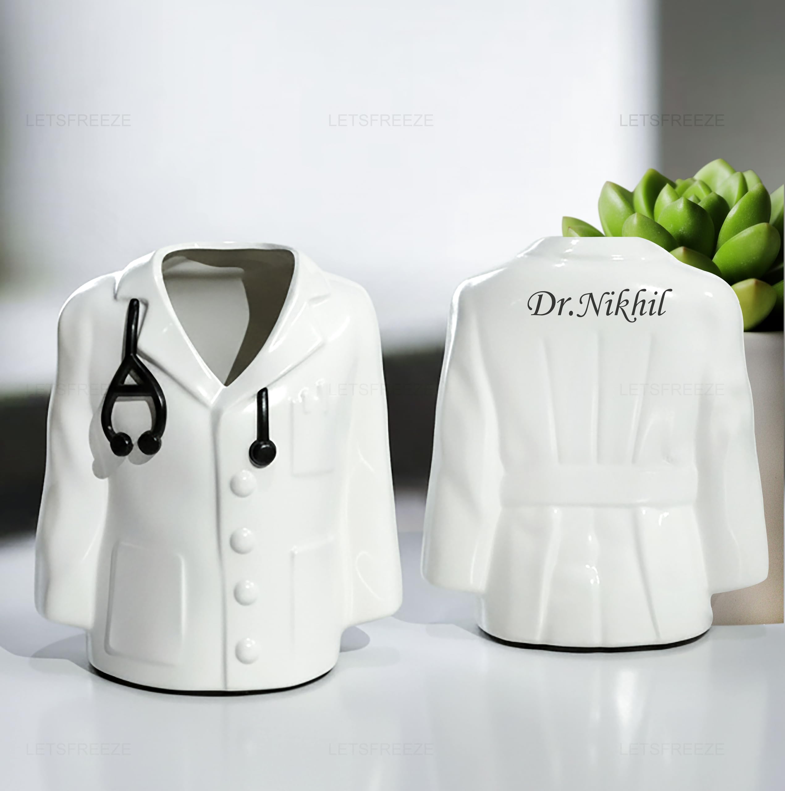 LET'S FREEZE Personalized Doctor Coat Pen Stand with Name Engraving | Customized Doctor Pen Holder Desk Organizer | Medical Professional Gift for Doctors, MBBS Students, Nurses, Clinics & Hospitals