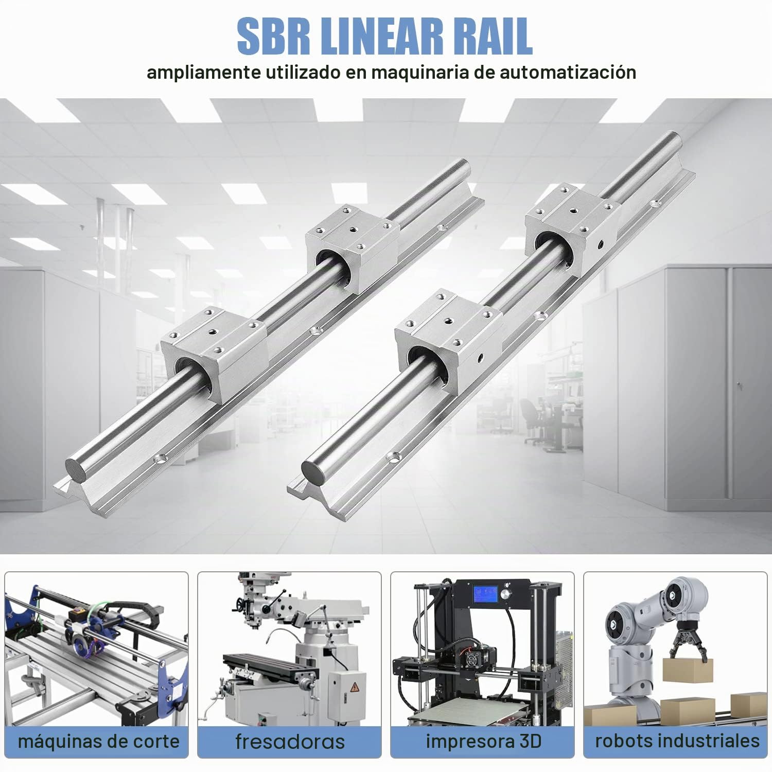 Riel lineal SBR12-1000 mm acero inoxidable con 4 rodamientos SBR12UU CNC para impresora 3D
