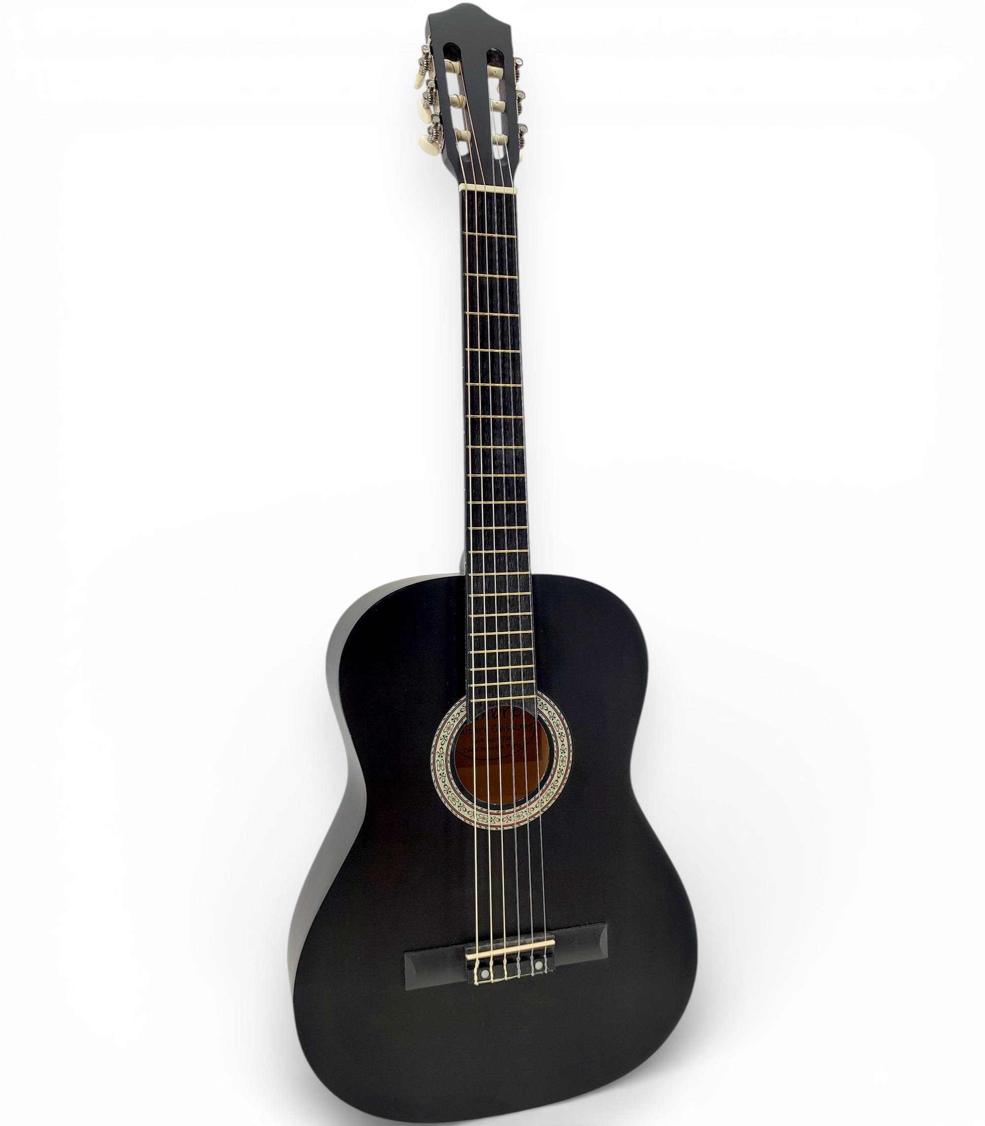 Pack Guitare Classique 4/4 Droitier + Support Pied + Housse Sac à Dos + 11 Accessoires + CD & Cours Vidéo (Noir, 4/4, Droitier)