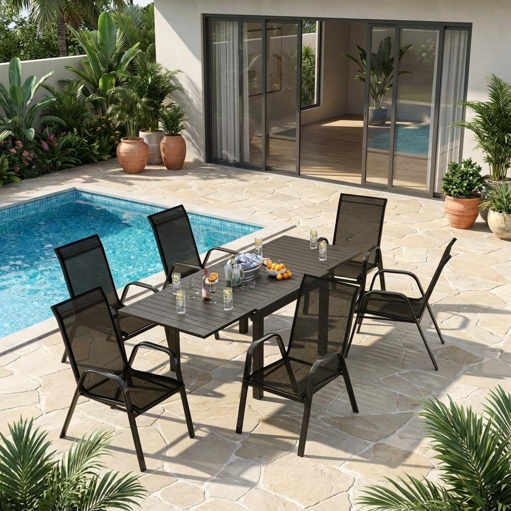Lot de 4 chaises de Patio empilables avec accoudoirs - Noir