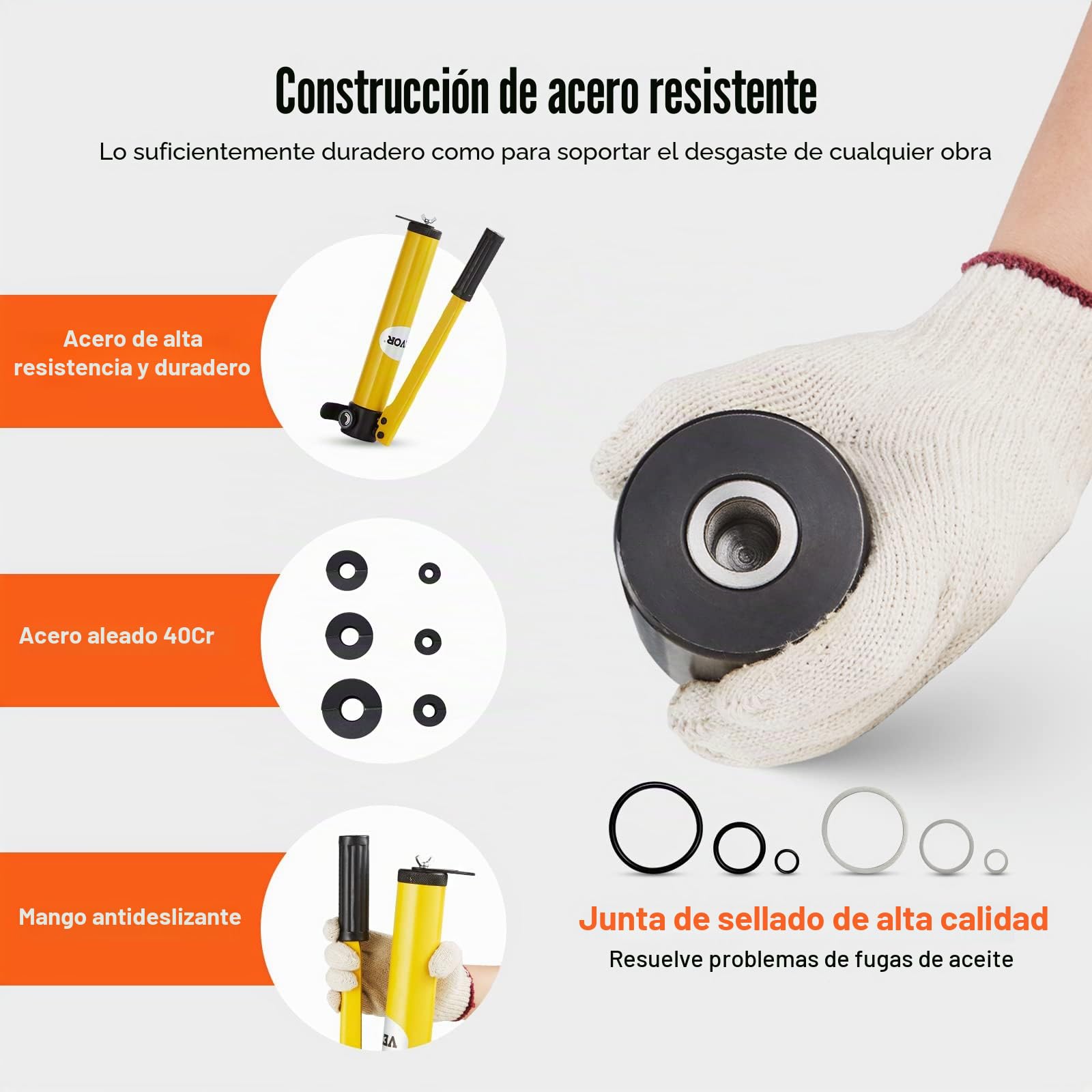 VEVOR Kit de Perforación Hidráulica Presión de 10 T con 6 Punzones Perforadora Hidráulica Manual con Maletín Portátil Kit de Perforadora Hidráulica 12,7-50,8 mm para Metal Acero Aluminio Plástico