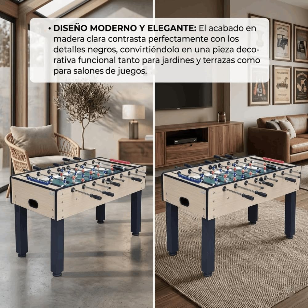 Devessport - Futbolín Denver para Exterior e Interior, Mesa de Fútbol de 5 Pies con Patas Metálicas, Barras de Acero Inoxidable 16mm y Niveladores de Altura, 140x73x89 cm