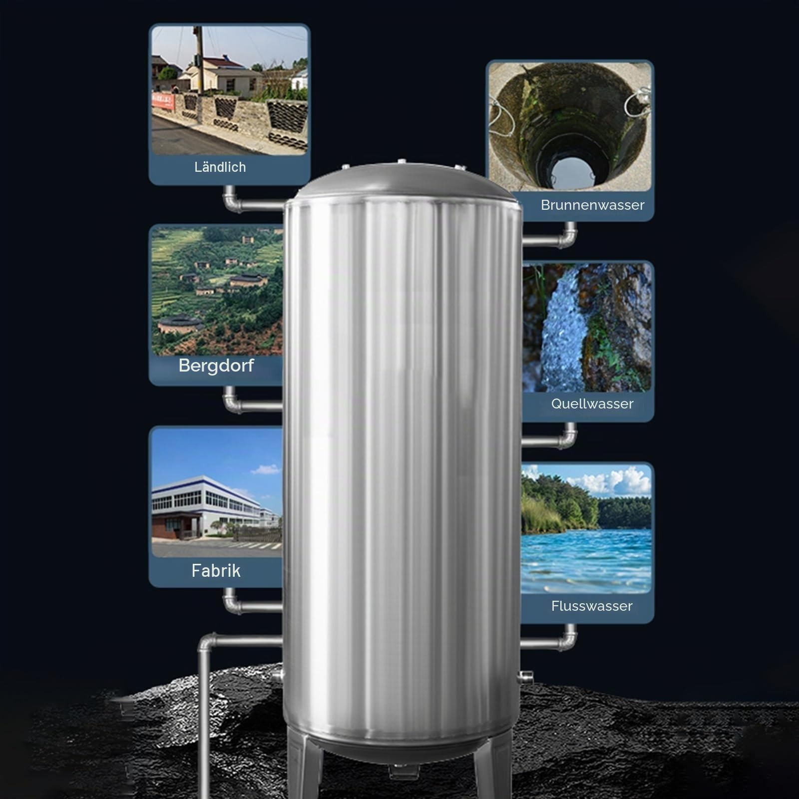 Druckbehälter Druckkessel Tragbarer Wasserspeicher 50, 100, 120, 150, 200, 300 l, Vertikale Druckwassertanks aus Edelstahl 304, Große Wasserbehälter für Warmwasserbereiter(15.9Gal/60L)