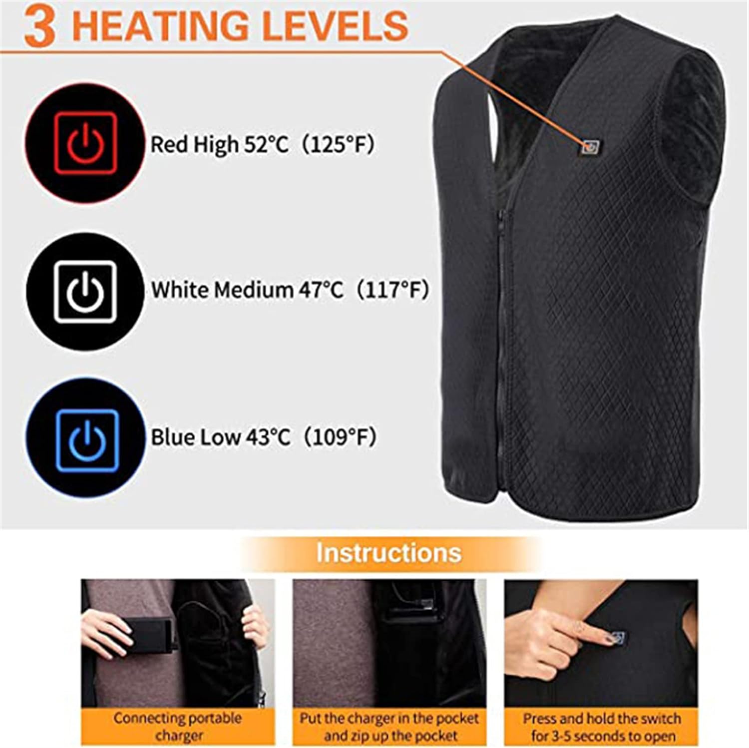 保温ベスト、 屋外加熱ジャケット加熱ベストハイキング服 USB 充電インテリジェント電気加熱冬暖かいジャケット(XXL)