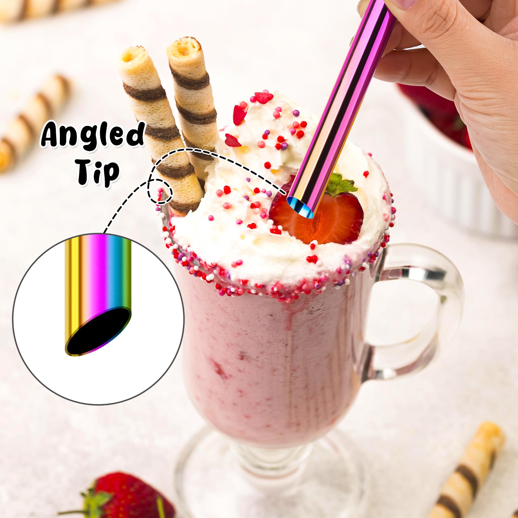 NiHome Extra Wide Reusable Stainless Steel Drinking Straws Straight & Bent 4PCS (Iridescent), 4 PCS - Image 3