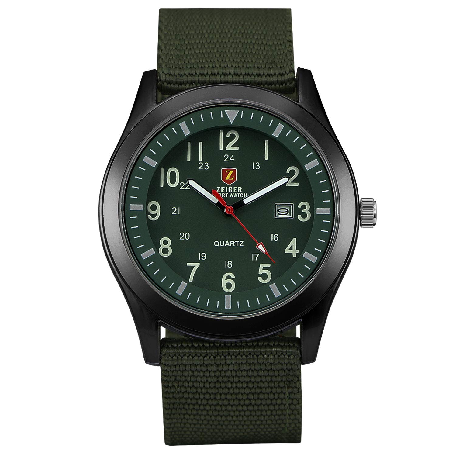ZEIGER Mens Watches Military Analogue Quartz Date Field Work Watch for Men Nylon Fabric Band Sport Wristwatch with Watch Box