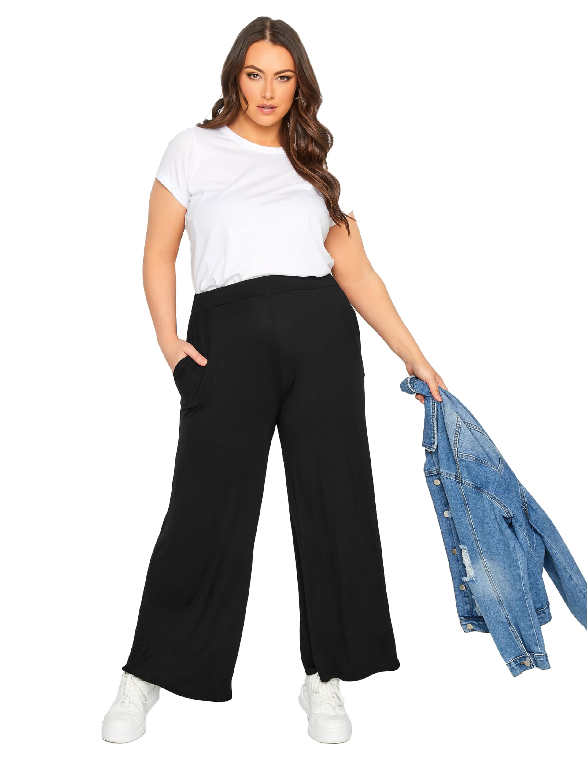 Yours Women's Black Wide Leg Stretch Trousers In | Size: 16S