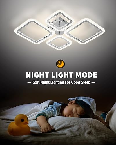 Miniatura 4 de SEABLE Moderna lámpara LED de techo regulable de 3 colores con mando a distancia 3000K-6000K 63W 29" 4 cuadrados cromados cerca de la luz de techo