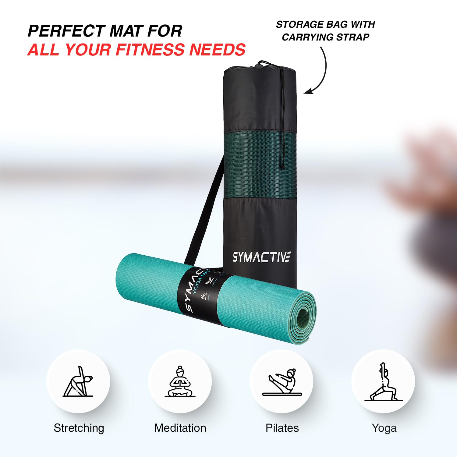 Amazon Brand - Symactive 4mm Anti-Skid Lightweight Sweat/Dirt Proof EVA Yoga Mat with Carrying Strap for Gym & Outdoor Workout for Men/Women (Army Green) 1