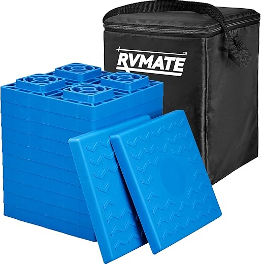 RVMATE 12 Pack RV Leveling Blocks, Heavy Duty Camper Leveling Blocks, Levelers for RVs, Reduce Trailer Movement, Trailer Leveling Blocks，RV Leveling System Great for Single and Dual Wheels
