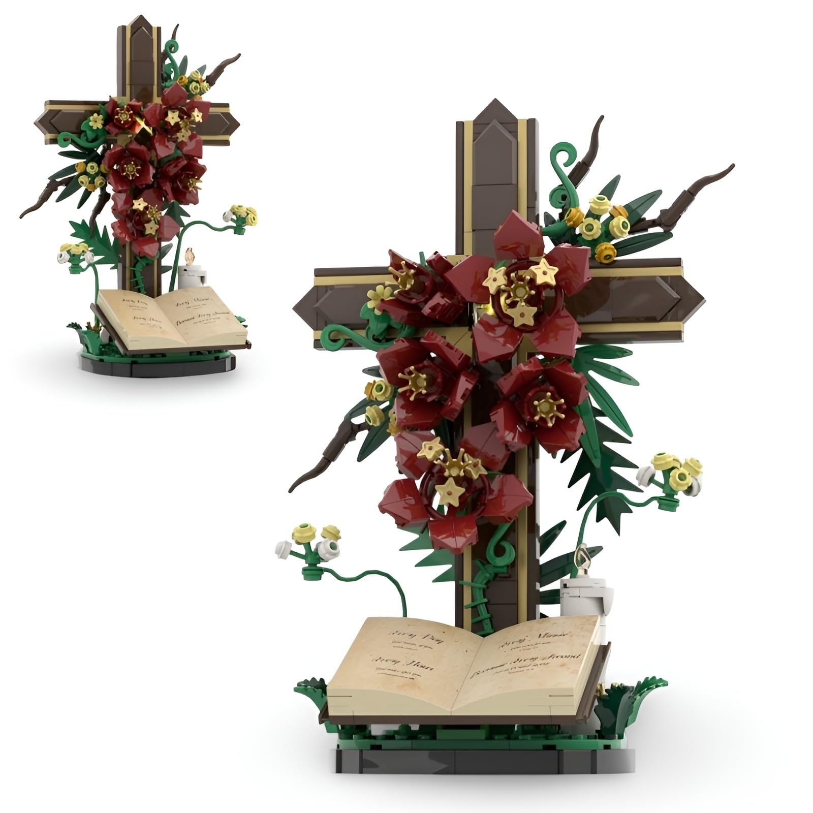 PlaySynthe The Cross Flower Building Block Set, 382 PCS Cross Flowers Building Kit for Adults, Artificial Bouquet Bricks Model Toys, Home Decor Gift for Women and Mothers