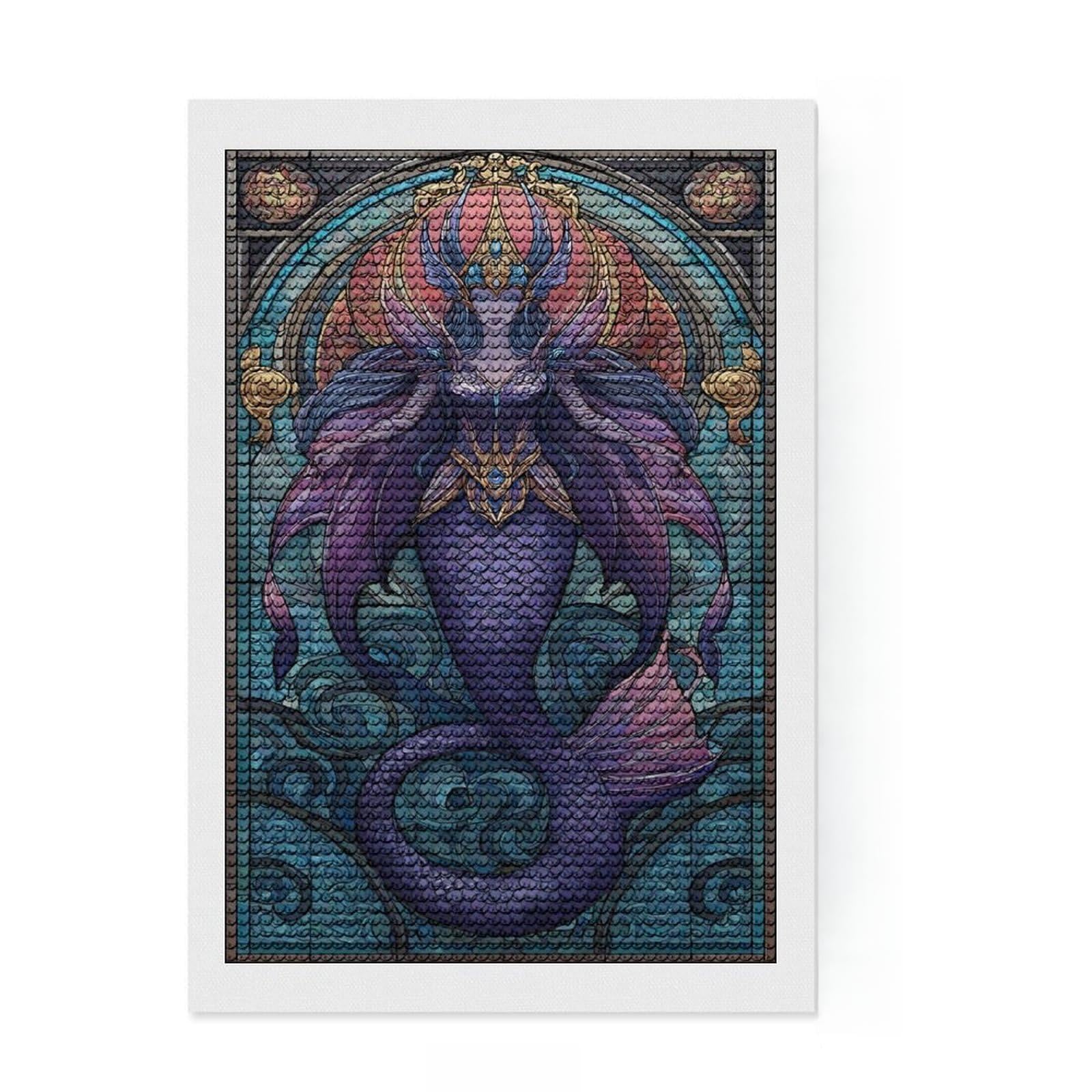 Junmoney Stained Glass Mermaid Majesty Diamond Painting Kit 8"x12", Relaxing DIY Hobby, Neat Printed Canvas, Home Wall Decor, Thoughtful Handmade Gift