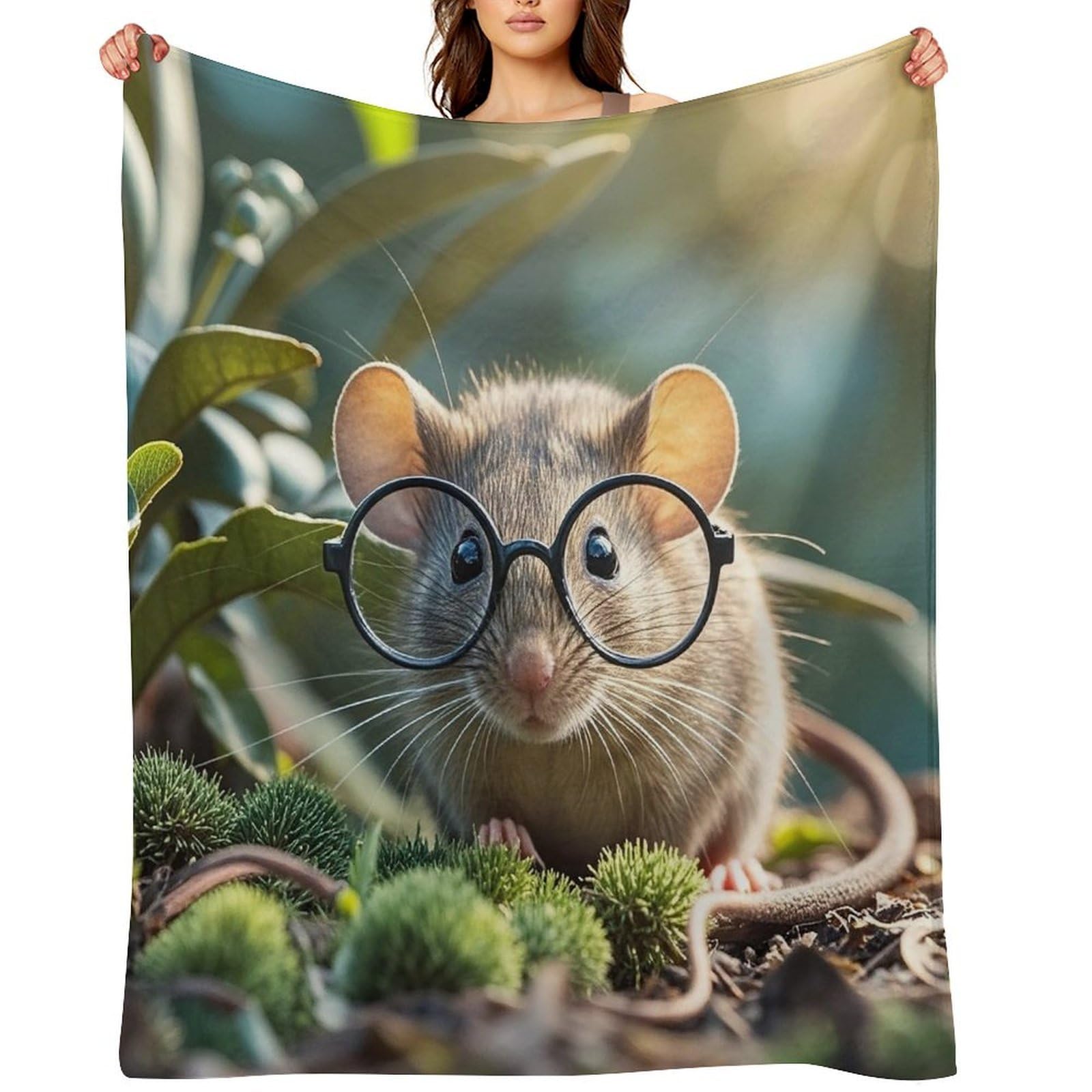 Flannel Guinea Mouse with Glasses Throw Blanket for Couch Super Soft Fuzzy Cozy Flannel Blankets No Shed No Pilling FAnti-Static Winter Bed Blanket Decorative and Giftable Blankets