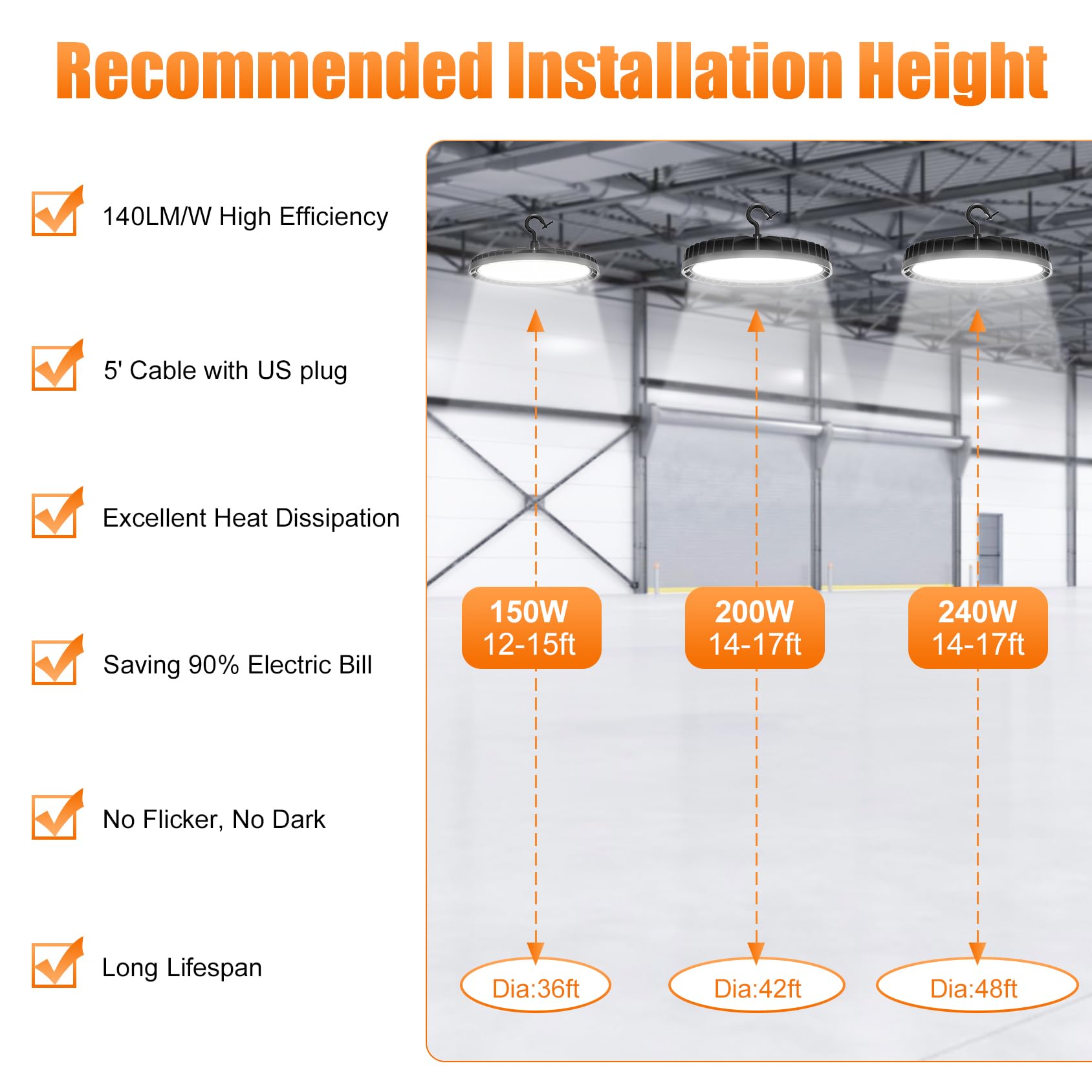 6 Pack LED High Bay Light 240W 200W 150W Adjustable UFO High Bay LED Lights 4500K 5000K 5700K — view 8