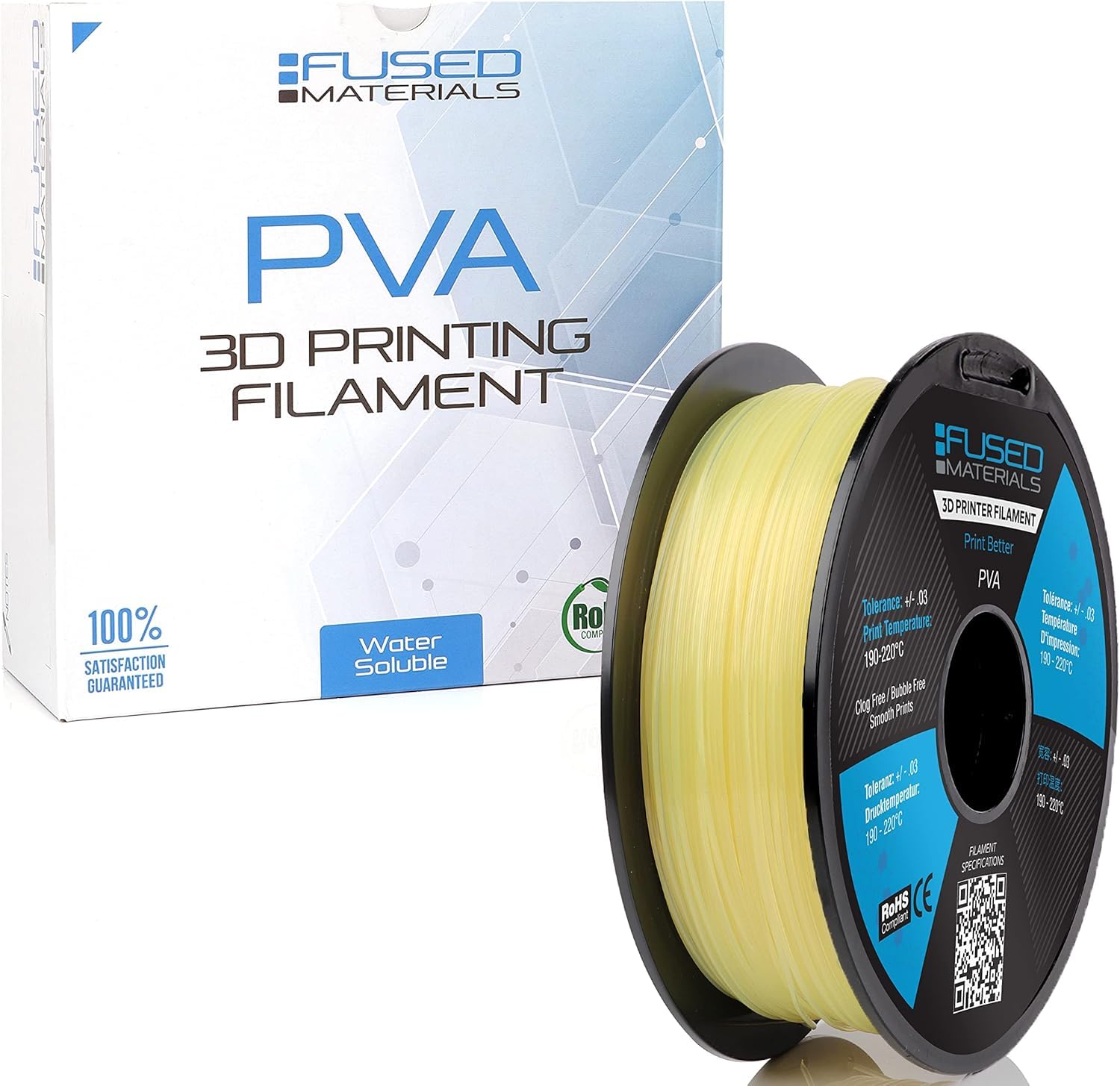 Photo 1 of Fused Materials PVA Filament 2.85mm 0.5kg – Water-Soluble 3D Printer Filament – Compatible with Bambu Lab, Polymaker, Overture, and More – Works with PLA, PETG, Nylon, ABS – Clear & Transparent