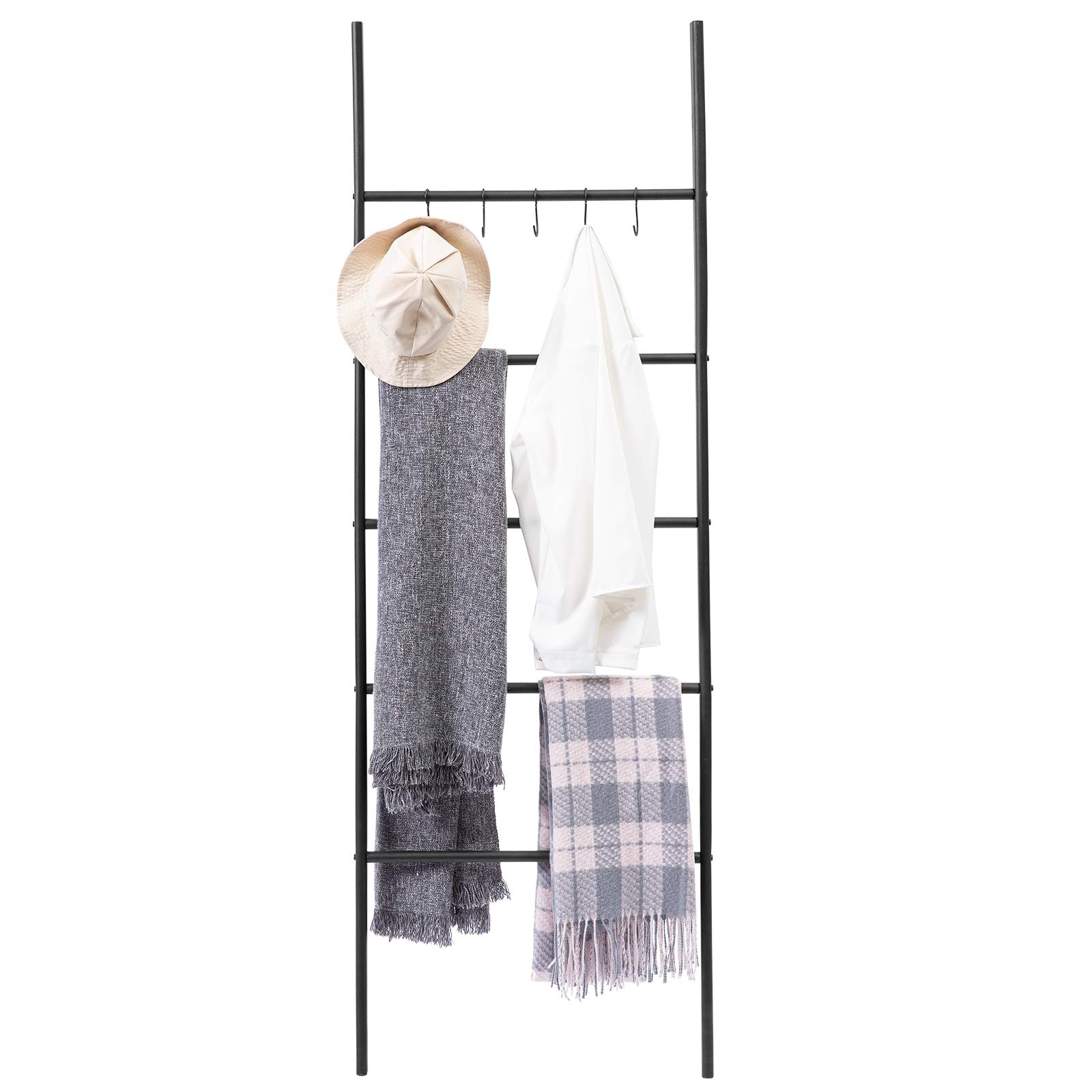 HOOBRO Étagère Échelle, Porte-Serviettes, avec 5 Amovibles Crochets, 58 x 177 cm, Gain de Place, Stable, pour Bain, Salon, Chambre, Bureau, Style Industriel, Montage Facile, Noir EBK62CJ01