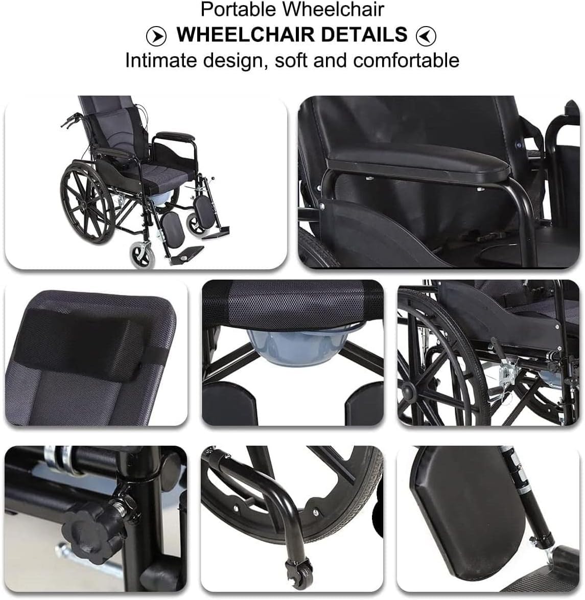 Silla de Ruedas Silla de Ruedas Plegable y Liviana Silla de Ruedas de Acero al Carbono Sillón reclinable Reposabrazos Desmontable Reposapiernas elevables y cinturón de Seguridad