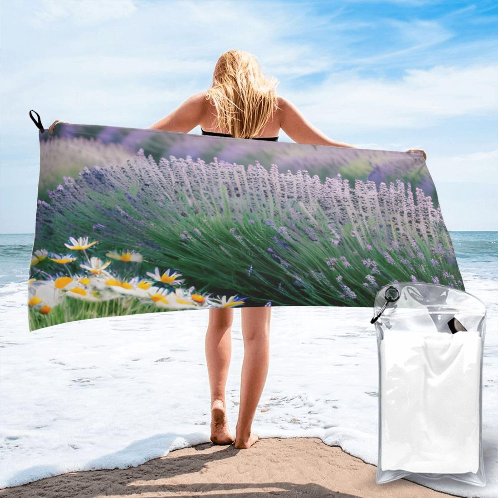 AYYQWE Lavender And Daisy Print Lightweight Towel For Men Women Travel Beach Camping Hiking Yoga Swimming Sports