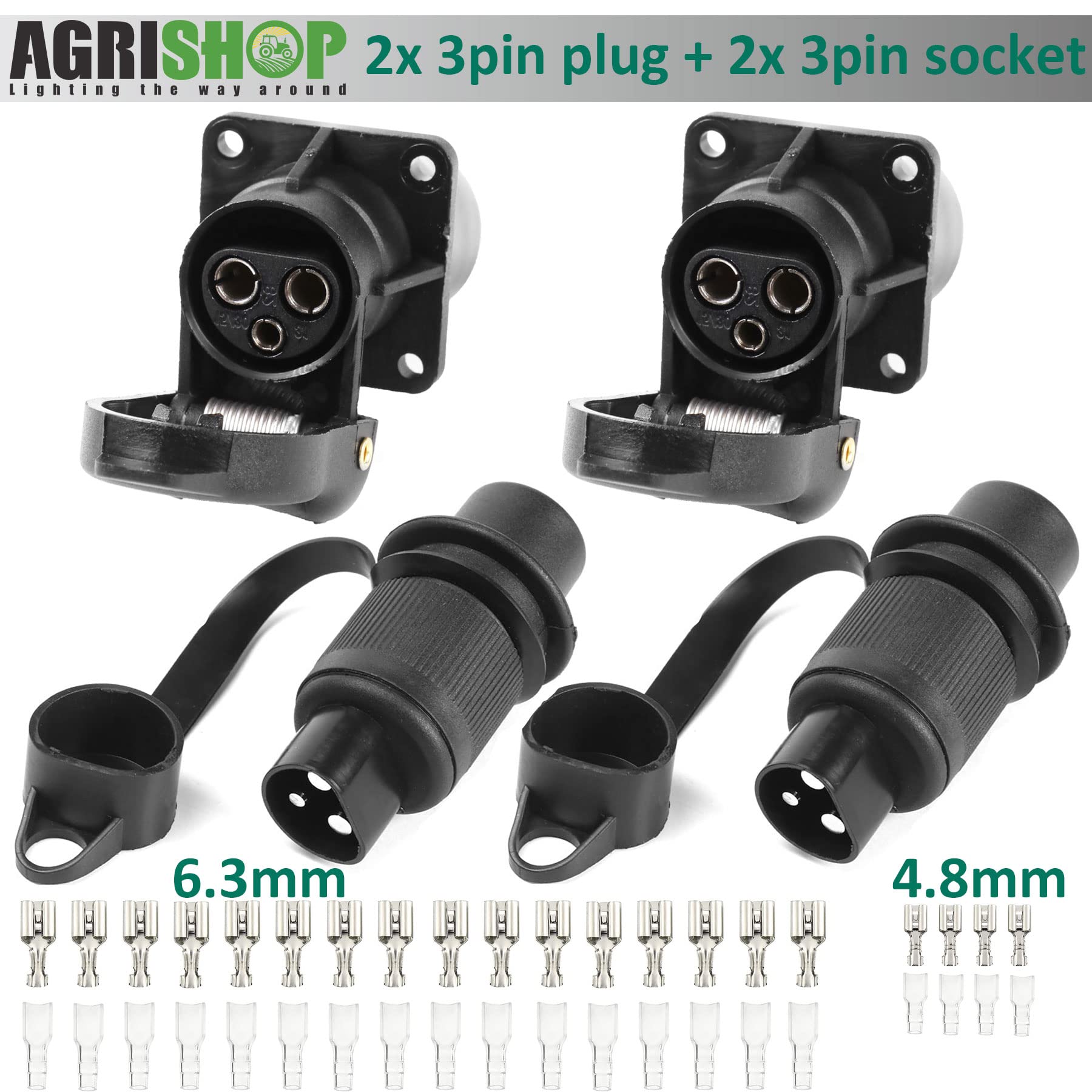 BEIJISTAR Spina E Presa 3 Poli Per Rimorchio 12V - Connettore Impermeabile Standard Europeo Per Roulotte, Barca, Camper