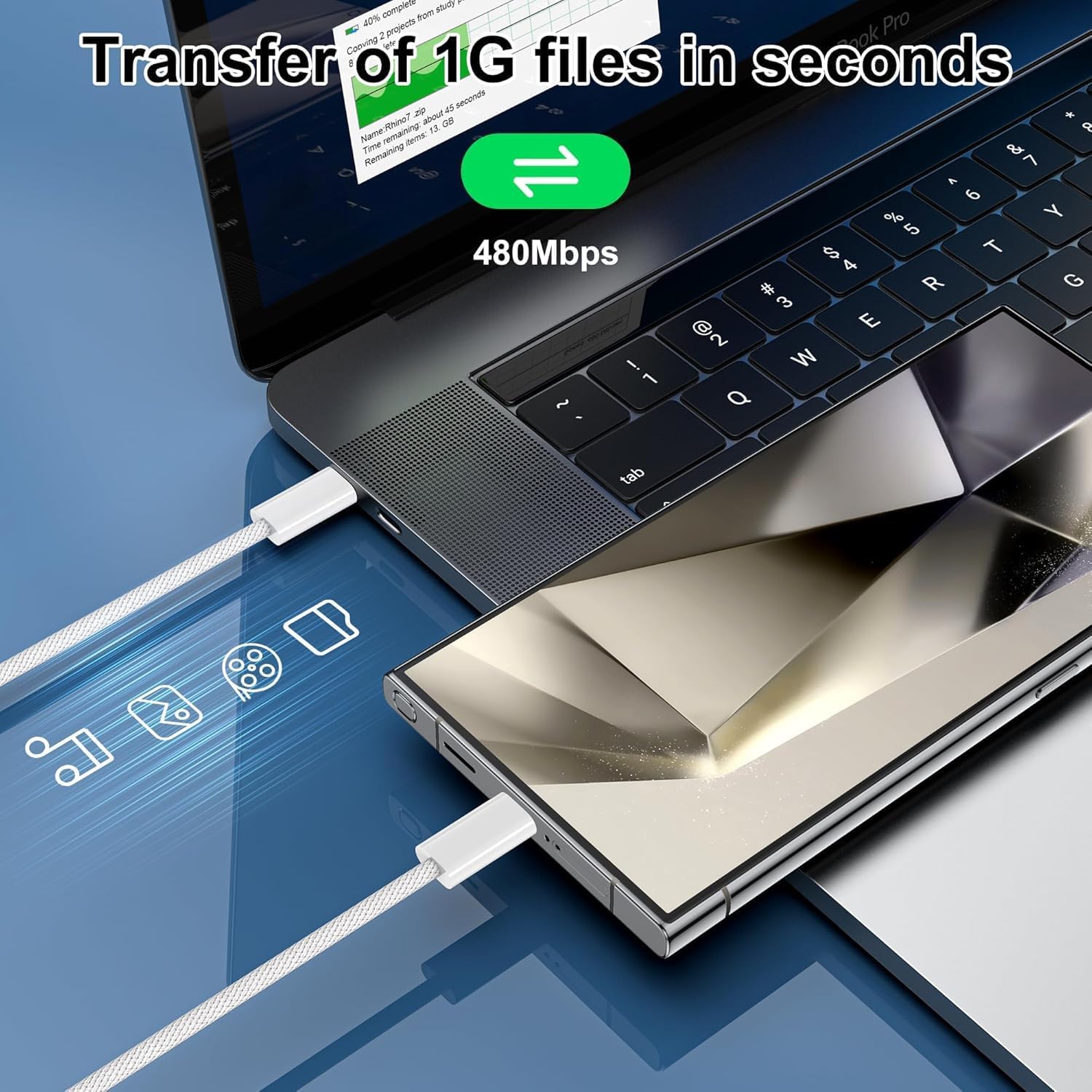 Cavo USB C 2M 2Pack 60W Cavo di ricarica USB-C PD 3.0 Cavo di ricarica rapida Type C per iPhone 15 16 17 Pro Max, Samsung Galaxy S24/S23, Pixel 7 iPad Pro MacBook Air