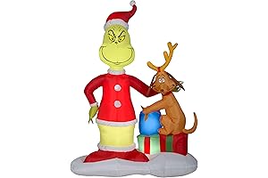 Gemmy 6' Airblown Grinch and Max w/Presents Scene Christmas Inflatable