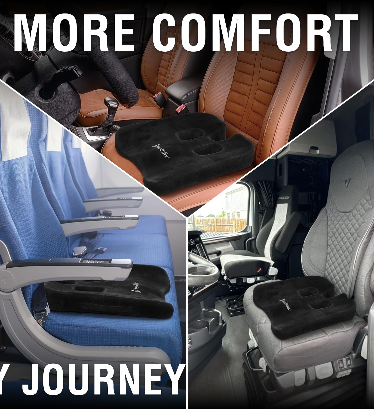 Healthfix® Coussin de siège Voiture – Coussin d’Assise Ergonomique en Mousse à mémoire de Forme | Soulage Coccyx & sciatique, améliore la Posture | Housse Lavable, Dessous antidérapant