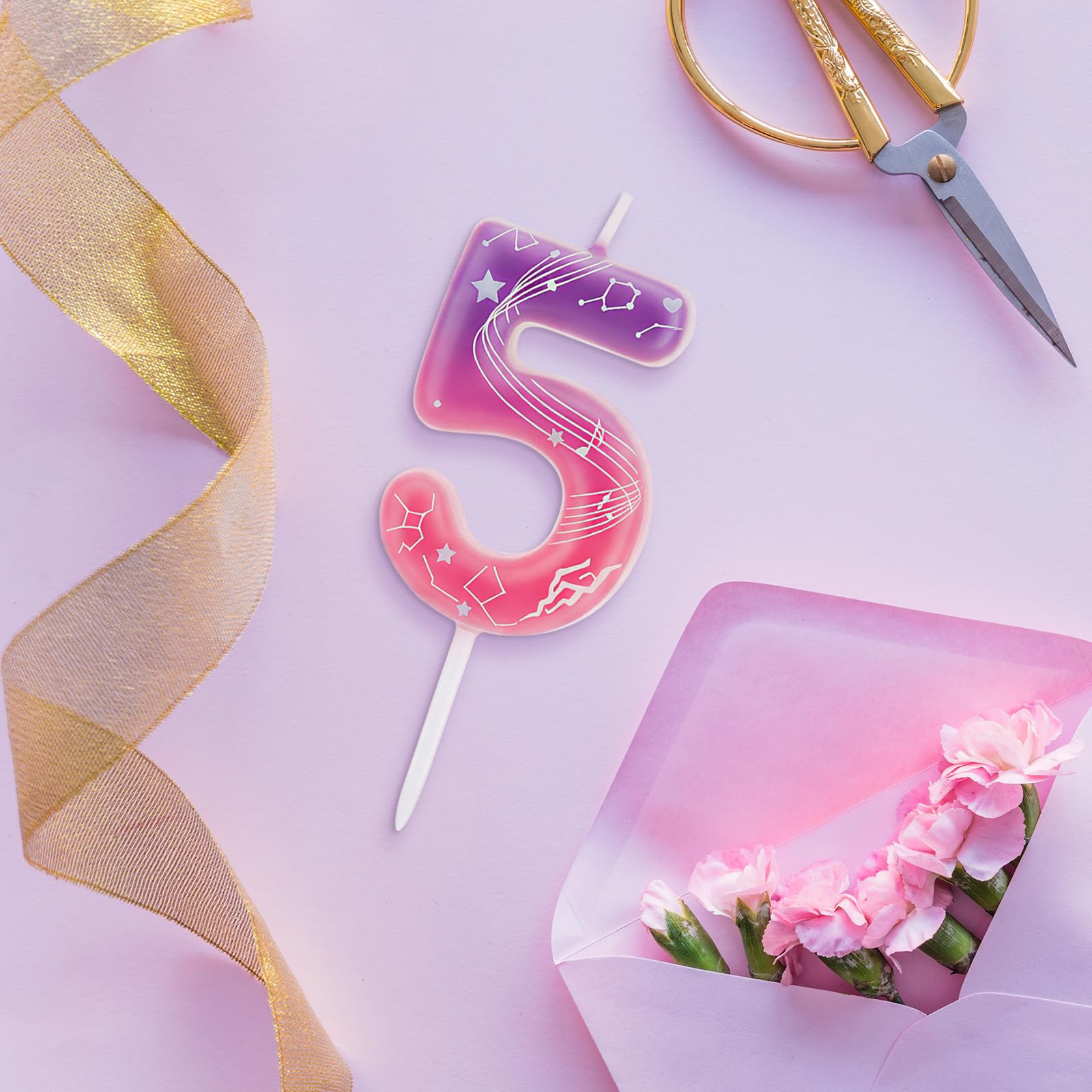 Demon 5 Birthday Candle, Gradient Pink and Purple Number 5 Candle for Kpop Party, 5th Birthday Decorations — view 6
