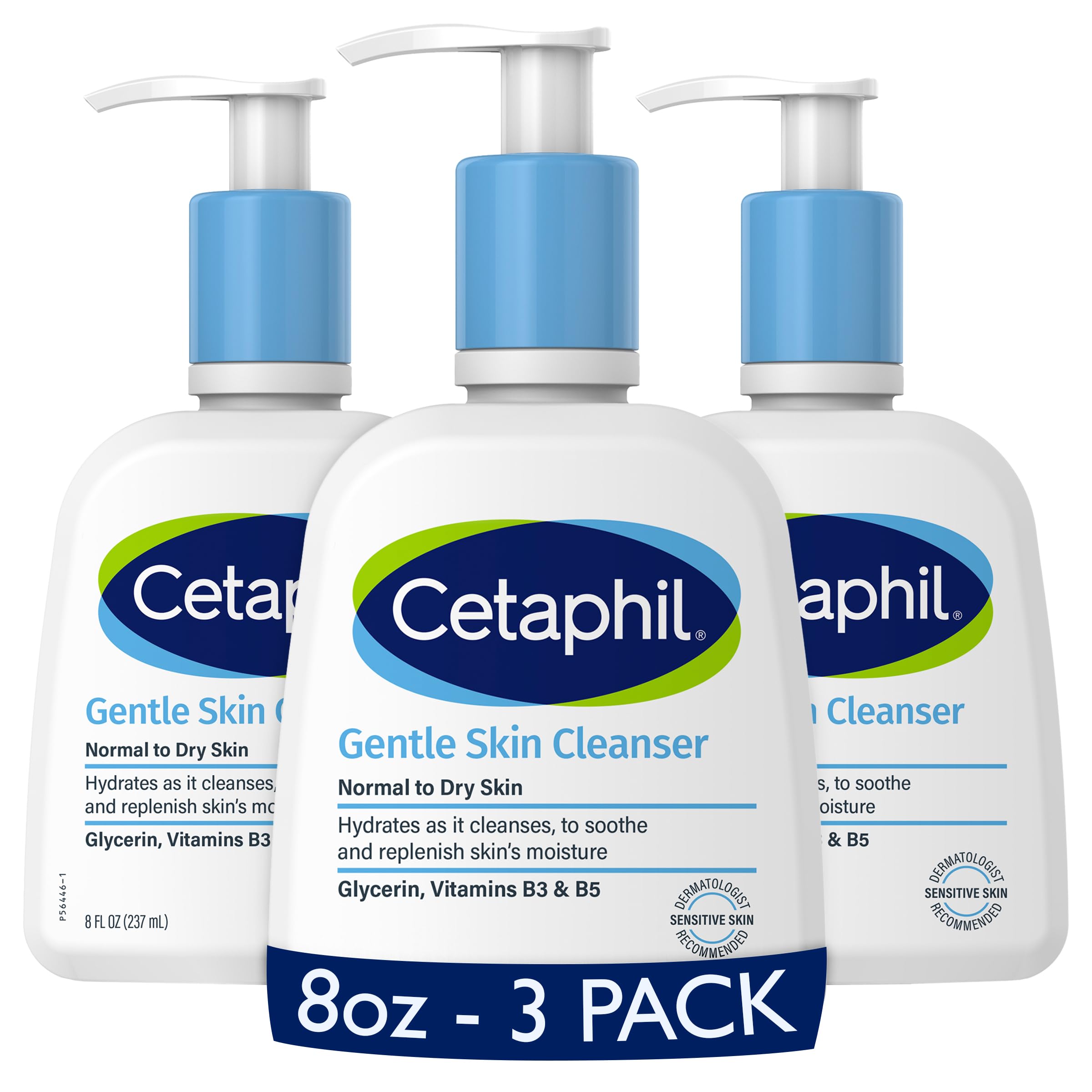 CETAPHIL Face Wash Moisturising Gentle Skin Cleanser for Dry to Normal Sensitive Skin 8 Ounce 3 Pack Fragrance Free, Soap Free and Non-Foaming