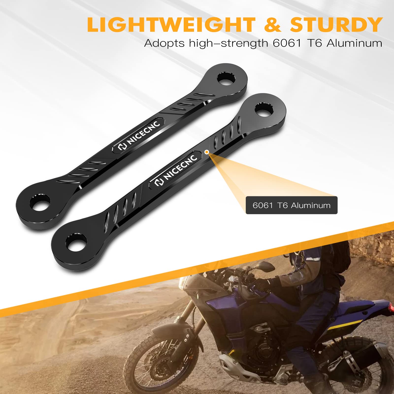 NICECNC Link di abbassamento nero in alluminio billet da 38 mm, Compatible with Yamaha Tenere 700/XTZ700 2019-2024, Tenere 700 Rally Edition 2020-2024