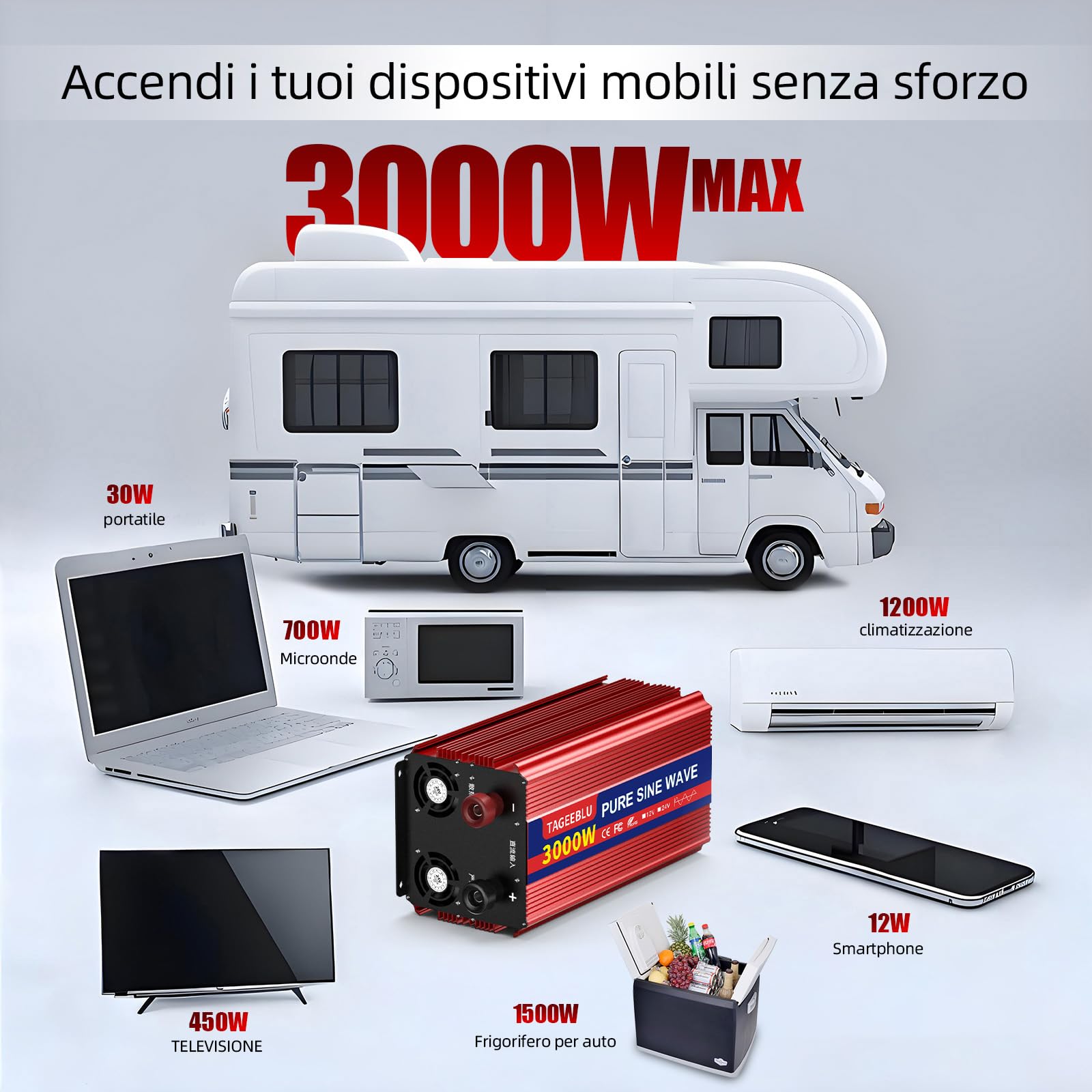 3000w inverter 24v 220v Onda Pura con Display LCD & EU Presa