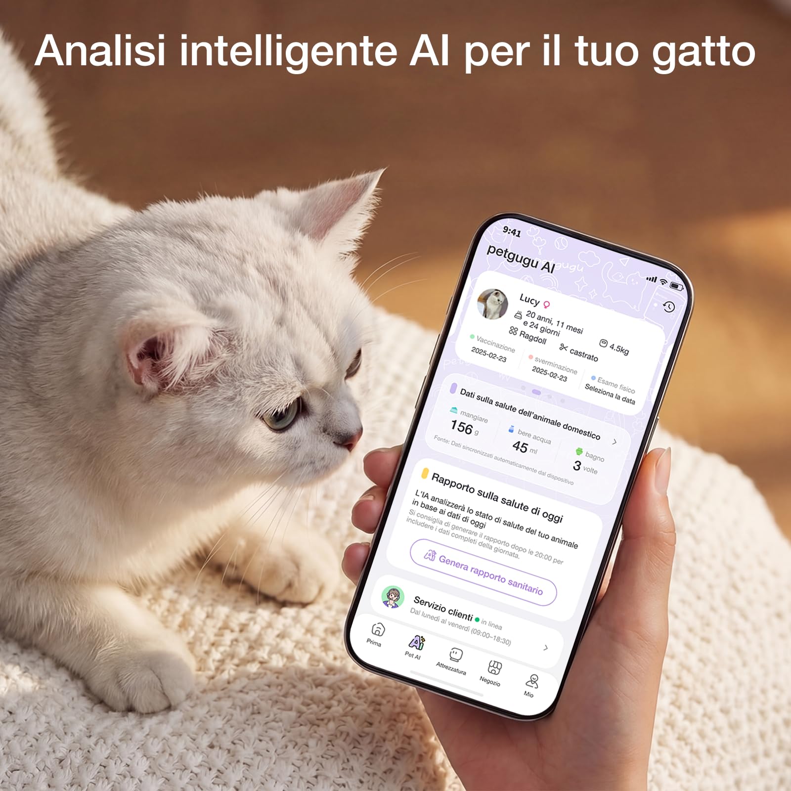 PETGUGU Fontanella per Gatti Intelligente con Monitoraggio dell’Acqua e Report AI, Fontana per Gatti y Cani con Filtro a 8 Strati, Pompa Senza Fili Silenziosa <20 dB, Sensore di Movimento 50cm