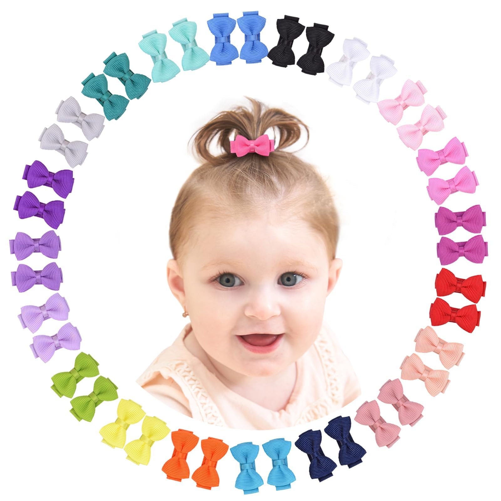 choicbaby Pack de 40 Pièces Barettes Cheveux Fille, 1,2 pouces (3 cm) Mini clips à cheveux avec plein arc couvert filles Accessoires de cheveux pour bébé filles tout-petits