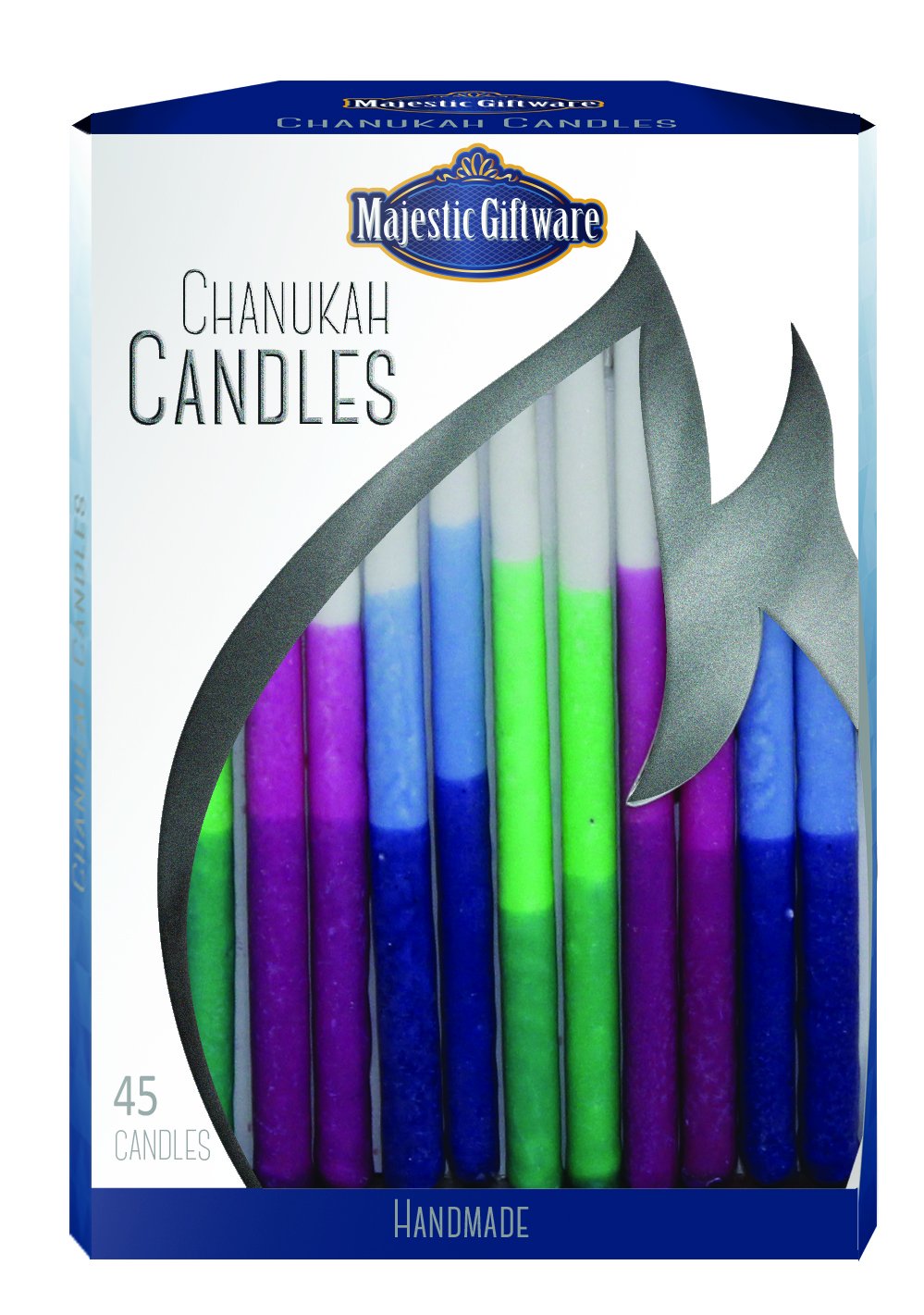 Majestic GiftwareChanukah Candles-Executive Collection-45 Pack-Blue/Pink/Green-6" #CP260, Multi Color