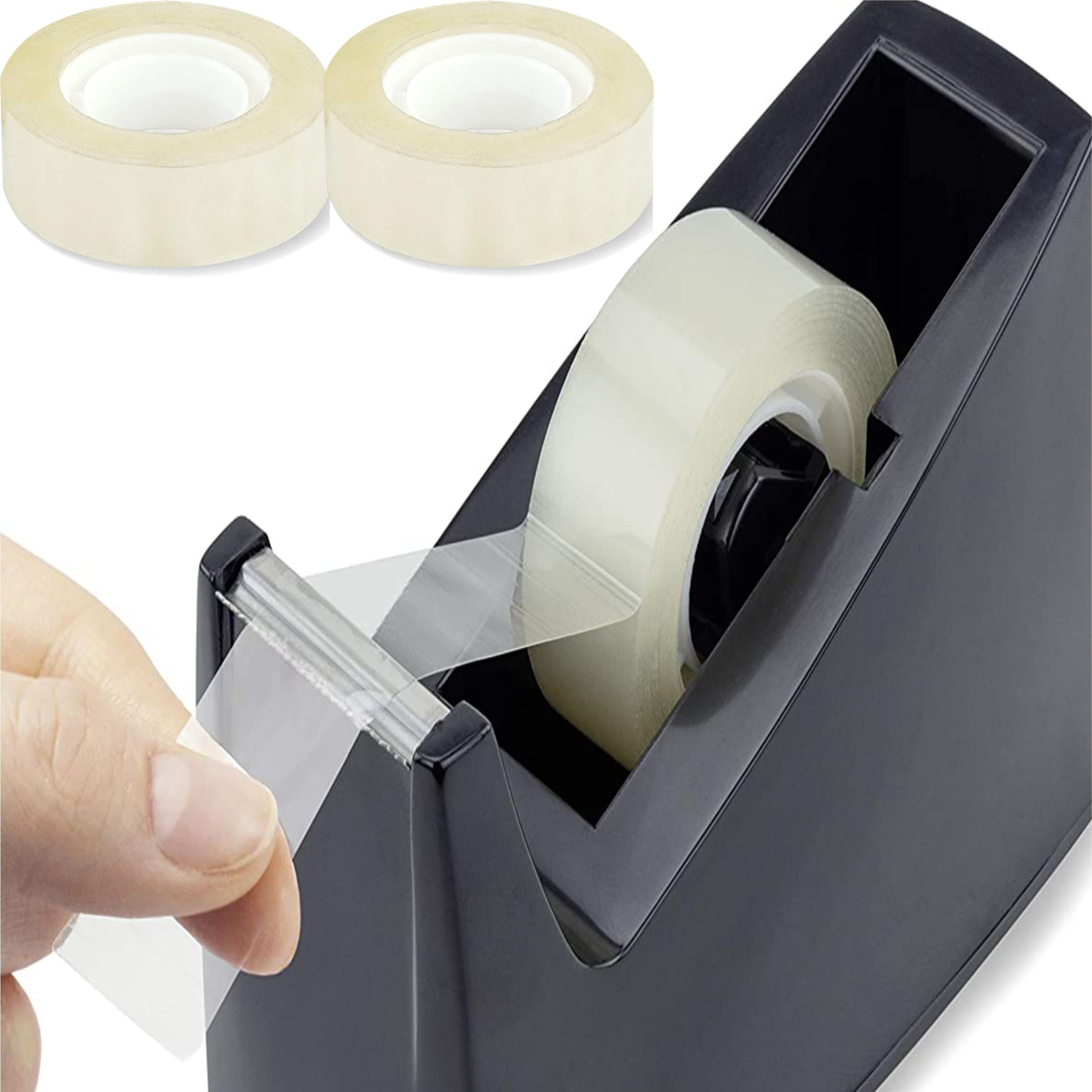 J & STape Dispenser with 2 Rolls of 12mm Tape Christmas Birthday Wedding Anniversary Gift Packing Tape Dispenser Use Home School Or Work Size (100mm X 55mm X 42mm) Colour Black