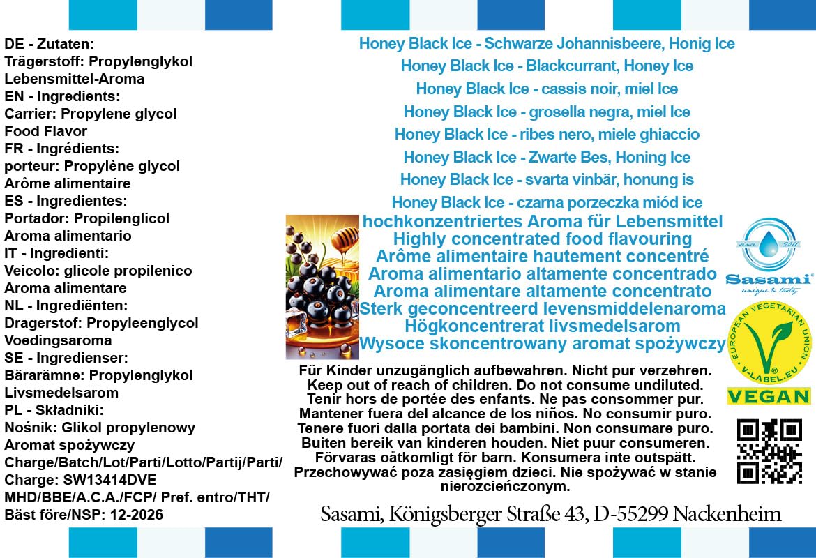 Honey Black Ice - ribes nero, miele ghiaccio aroma concentrato - vegano - Sasami - 100ml