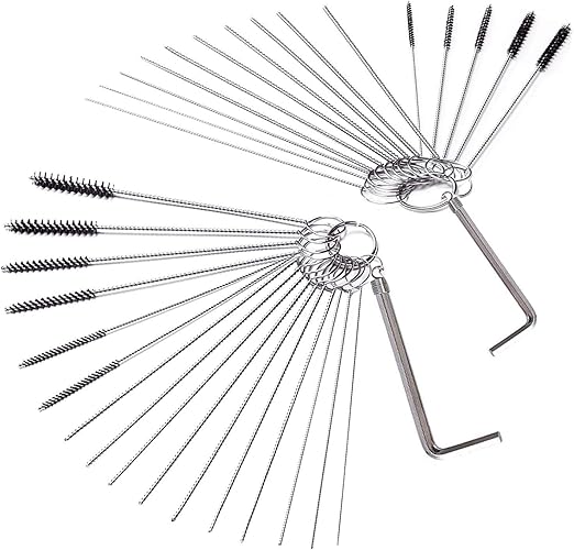 Carburetor Carbon Dirt Jet Cleaner Tool Kit 18 Cleaning Needles with 12 Brush and 2 Throttle Wrench