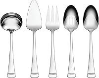 Lenox Portola 5-Piece Metallic Hostess Set - Elegant 18/10 Stainless Steel Serving Spoon, Fork, Pie Server & More