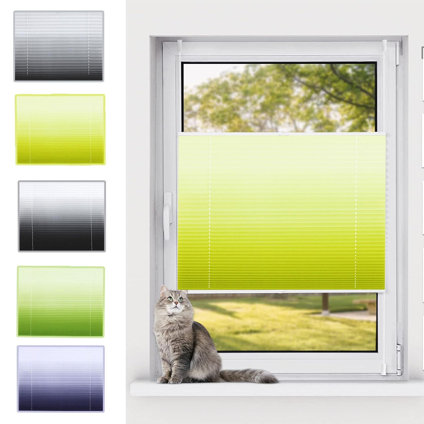 Stick on Blinds for Windows, 100 x 100 cm Quick Fix and Easy to Install, No Drill Blinds Self Adhesive Blinds Includes All Assembly Parts, for Bedroom,Kitchen,Bathroom, Yellow