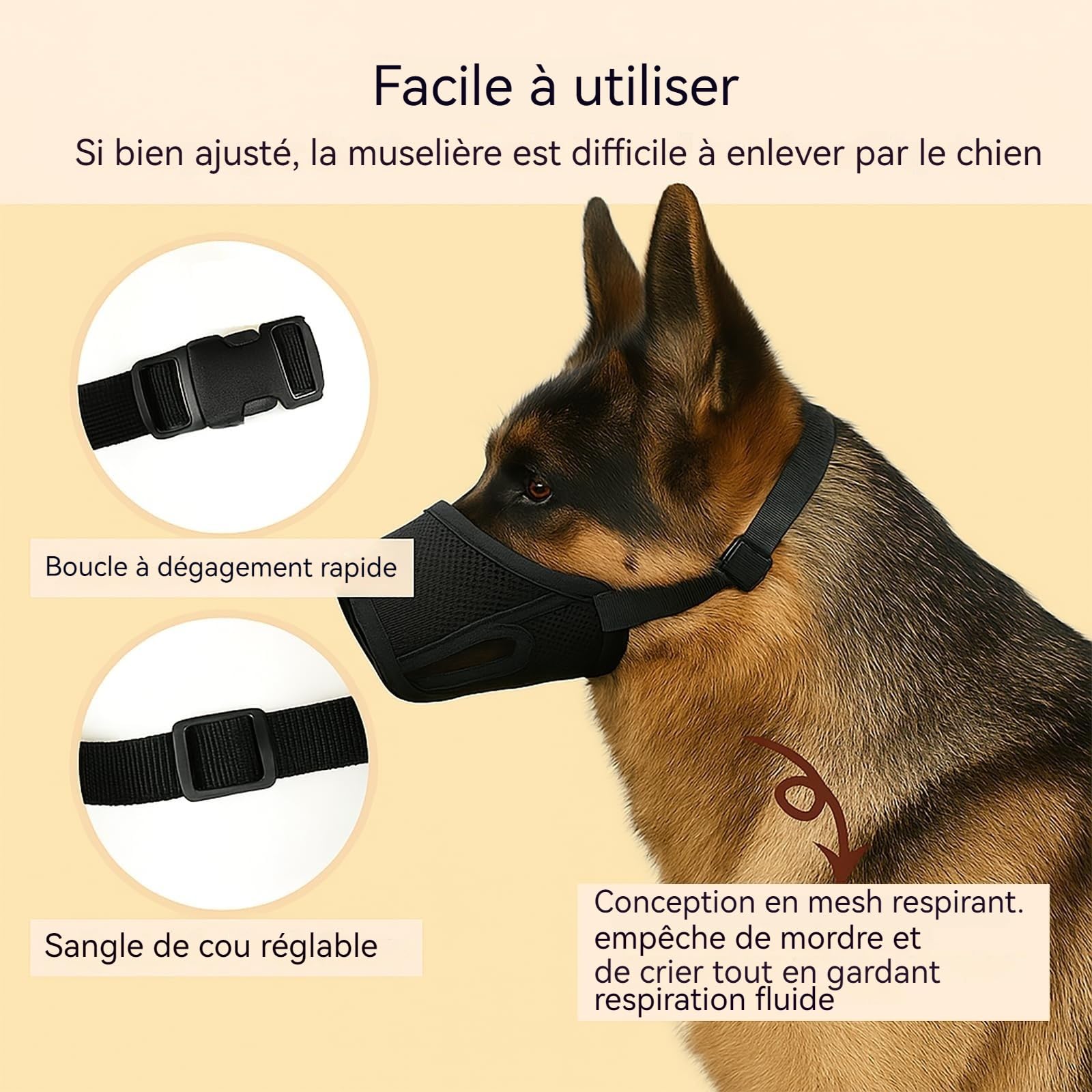 Filet respiratoire pour Chien Colenumone - Anti-Morsure, Anti-Perte de Poils, Anti-charognard, Facile à Nettoyer/enlever, Facile à Couper, Ne Pas frotter (M)