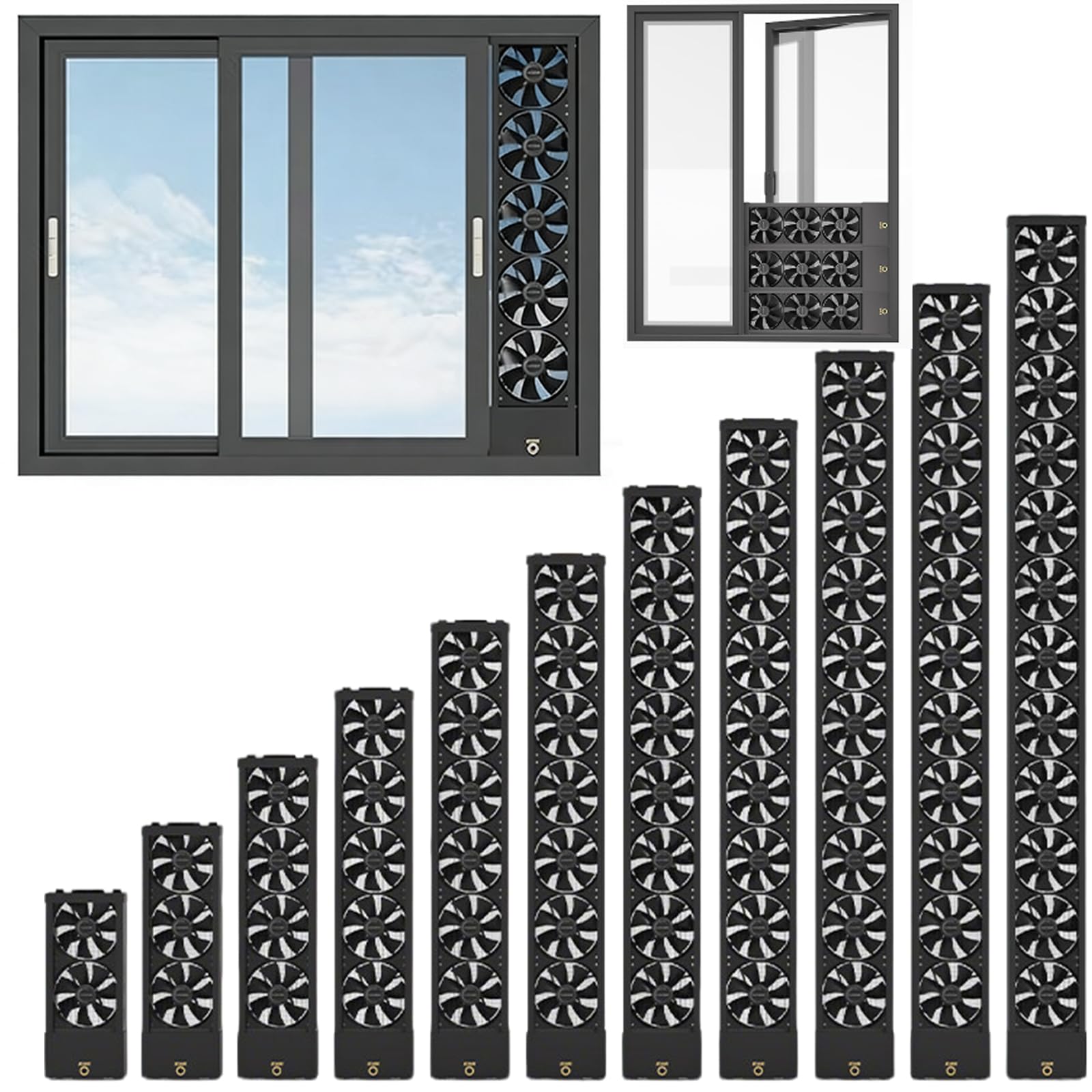 Vertical Window Exhaust Fan for Sliding Windows, Reversible Airflow Window Fan with Stepless Speed Control, No-Tools Punch-Free Installation Ventilation Fan for Bedroom Ba black 53.1-55.1in/135-140cm