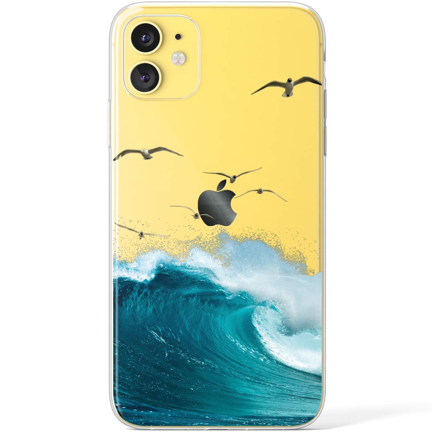 MertakClear Case Compatible with iPhone 15 14 13 Pro Max 12 Mini 11 SE Xr Xs 8 Plus 7 6s Basic Sea Wave Surf Lightweight Seagulls Silicone Design TPU Protective Water Swell Slim Beach Cover Ocean