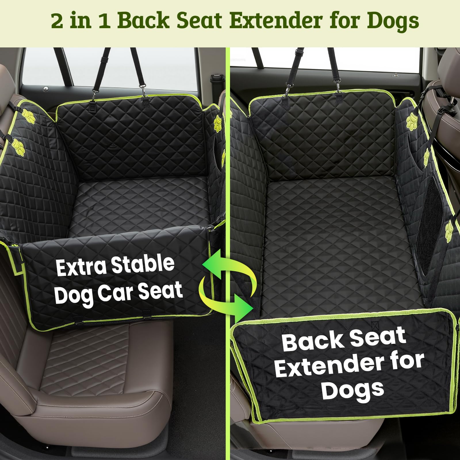 Pecute Protection Voiture Chien 2-en-1, Siège Auto pour Chien Très Solide, Imperméable et Anti-Griffes pour Siège Arrière, Support jusqu'à 150 kg, 40% d'espace Supplémentaire
