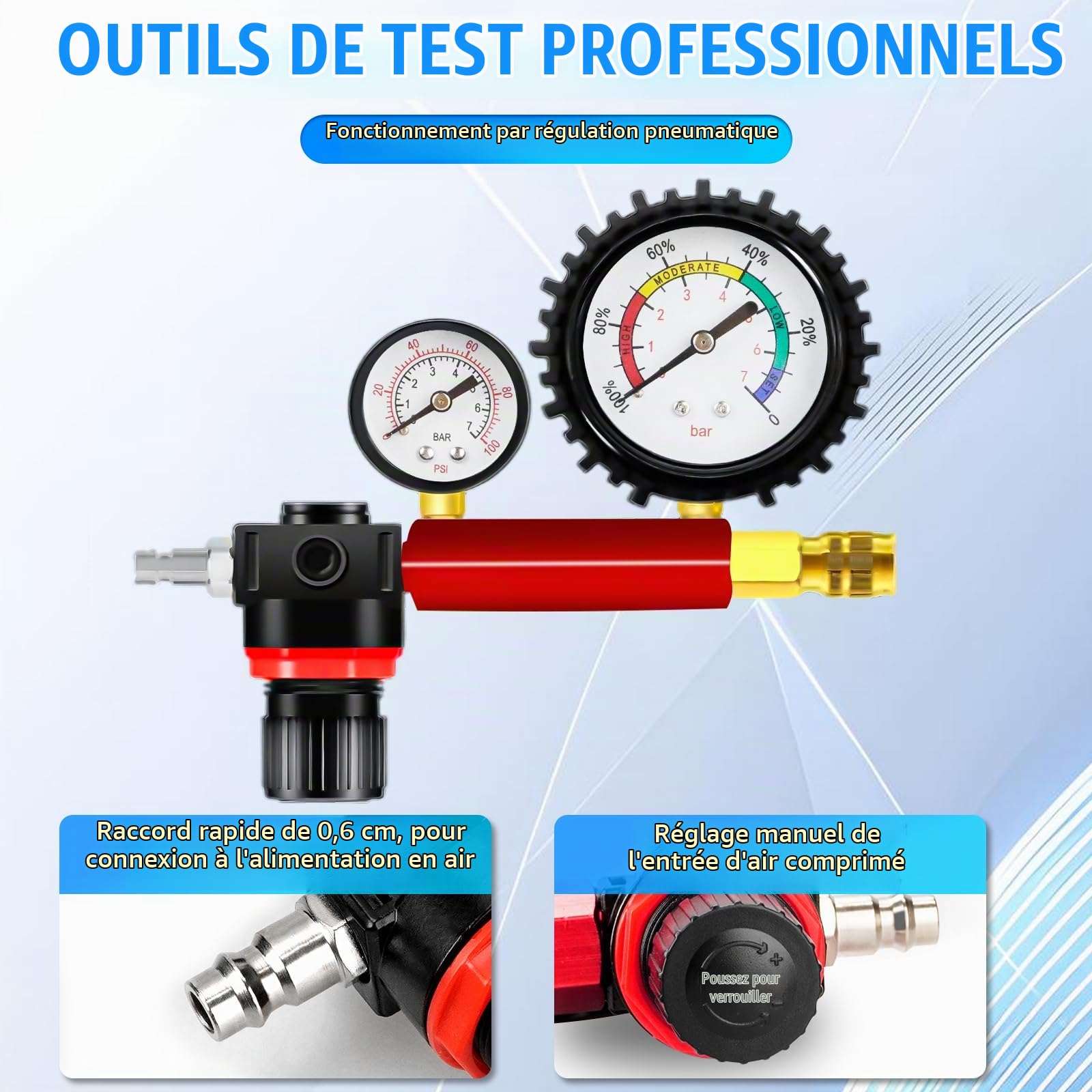 D-Lumina Testeur de Compression Professionnel 46 Pièces, Testeur de Fuite de Pression de Moteur Diesel et Essence avec Adaptateur pour la Plupart des Moteurs de Voiture, Camion, Agricoles et Marins.